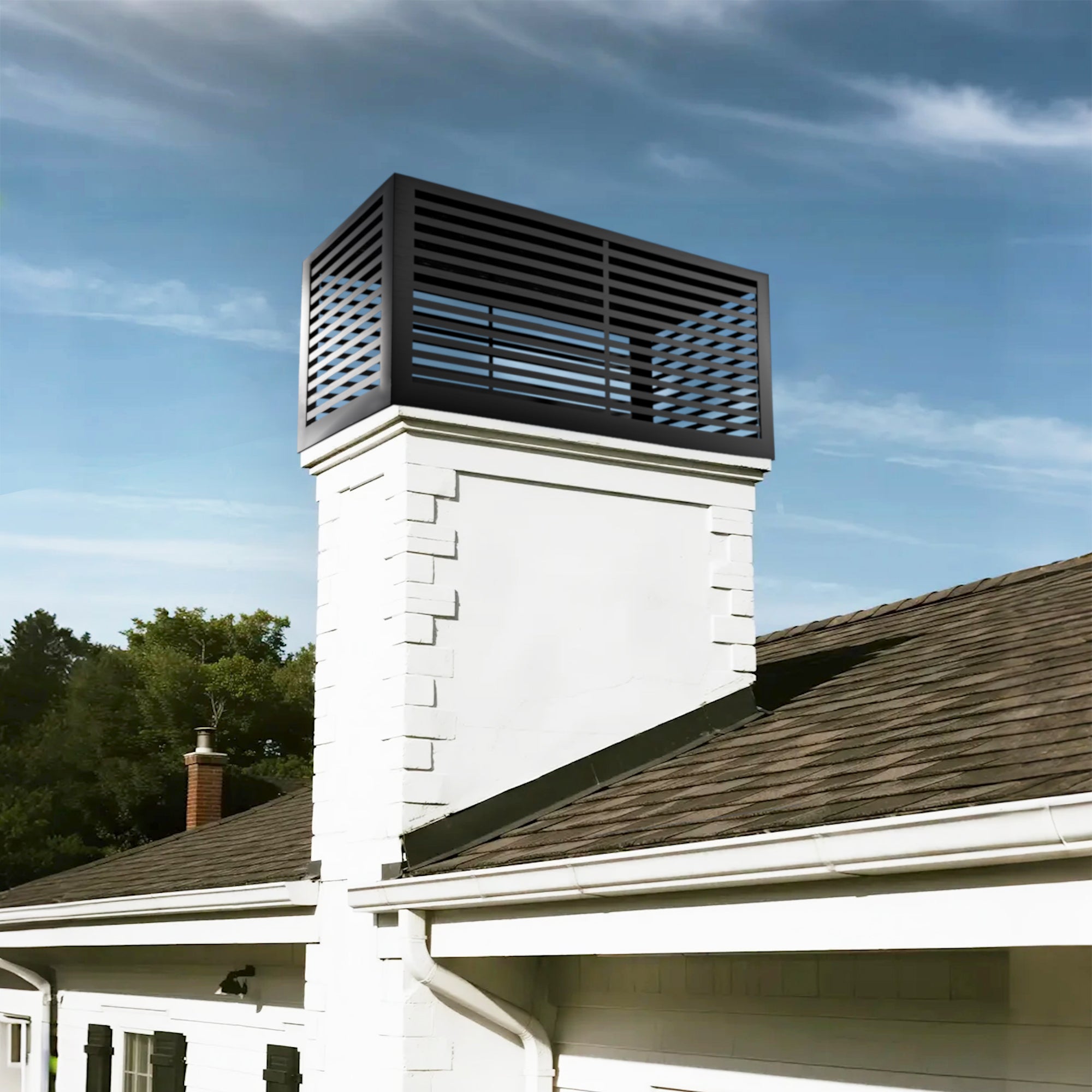 Black Stainless Steel chimney shroud with breathable box structure for residential home chimneys