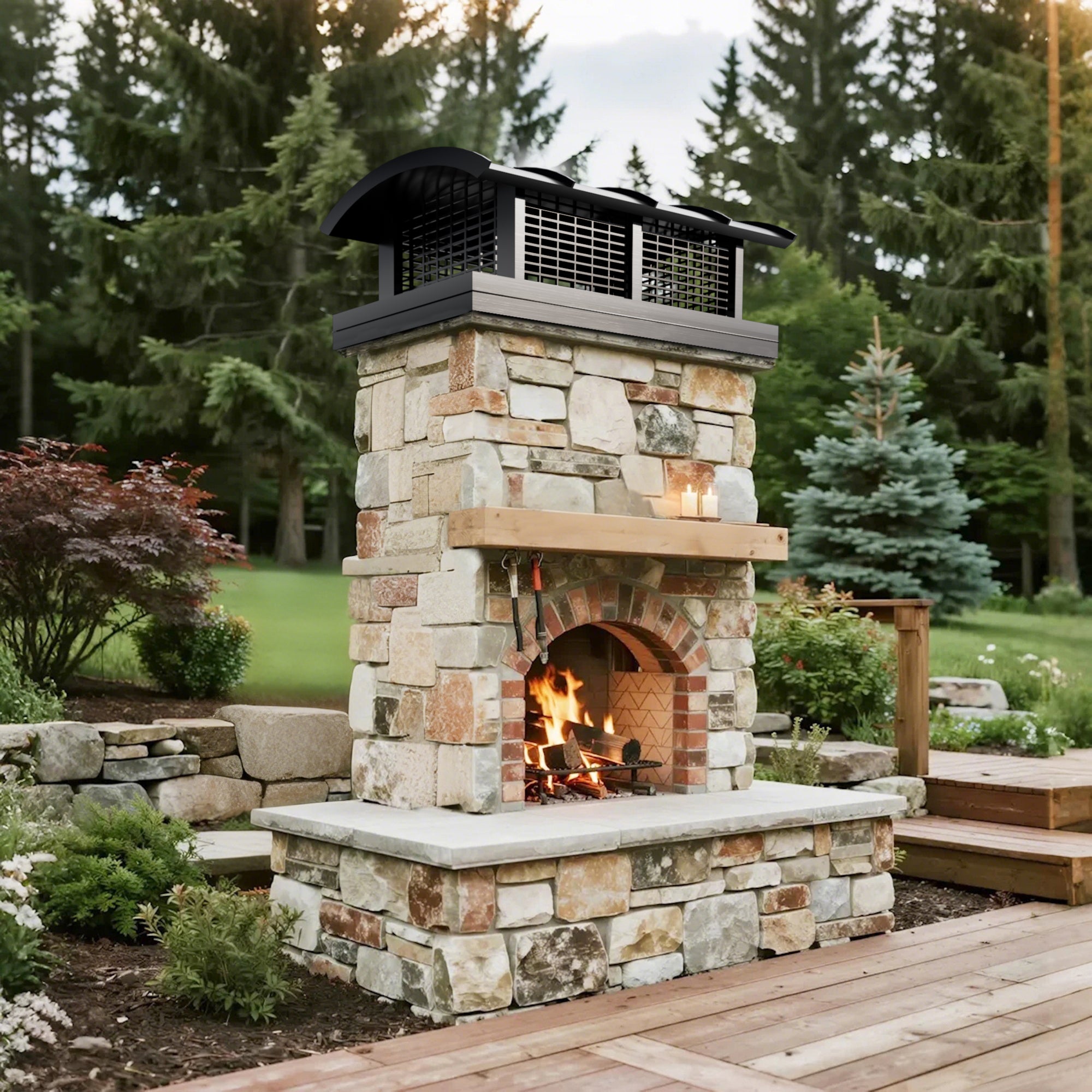 Black Stainless Steel chimney cap with custom dome shape for urban residential chimneys