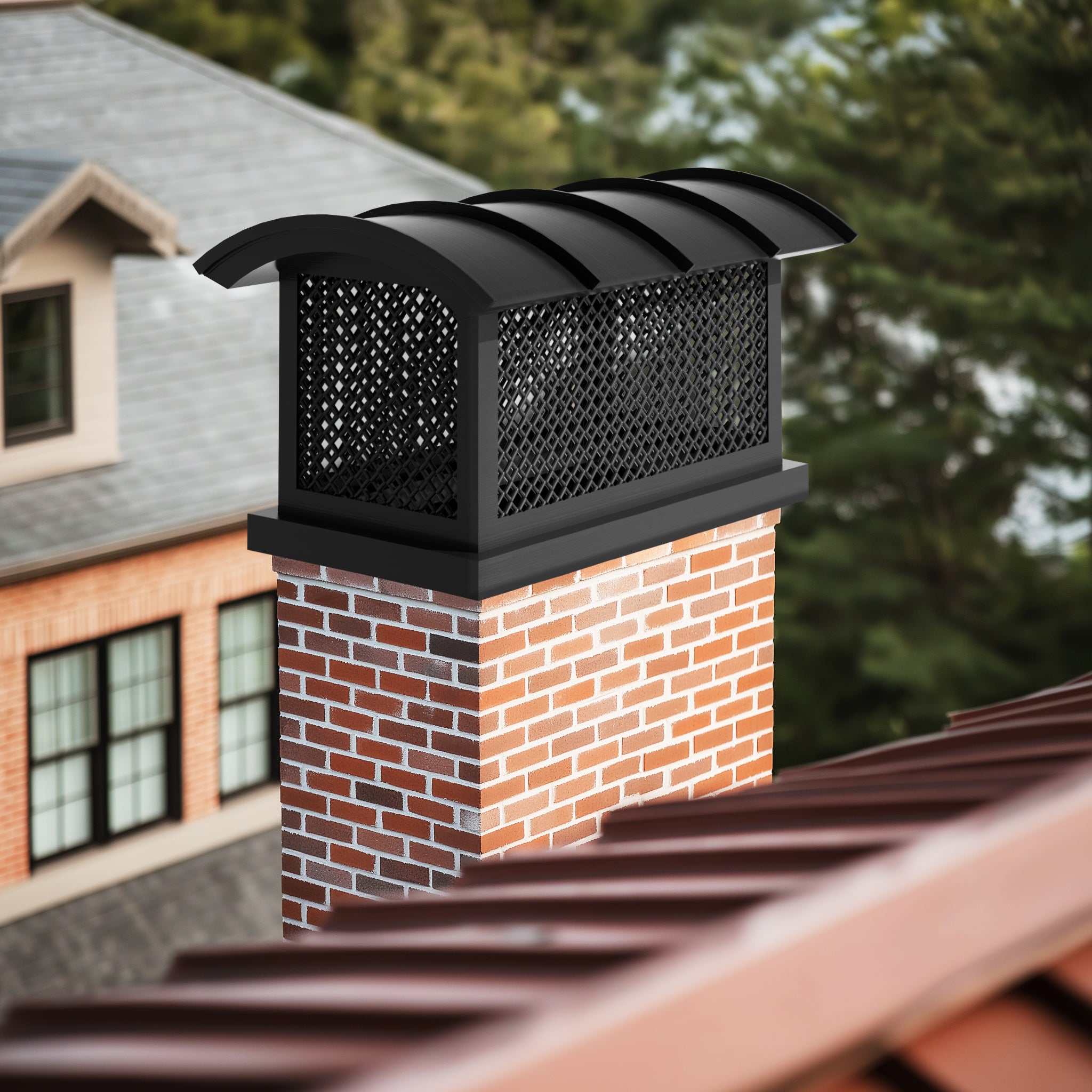 Black Stainless Steel chimney cap with  animal-blocking breathable mesh for industrial building chimneys