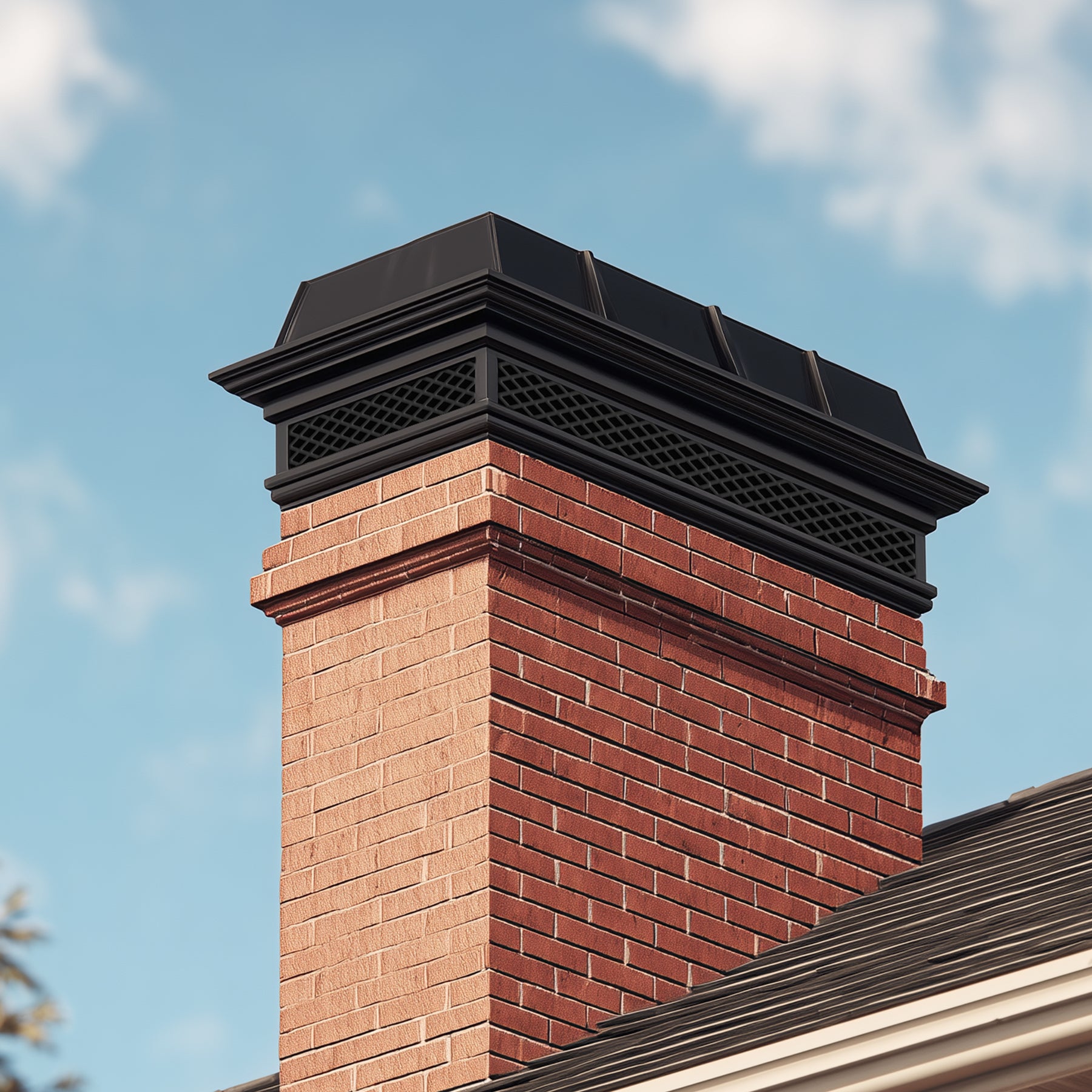 Black Stainless Steel chimney cap with flat design for residential home chimneys