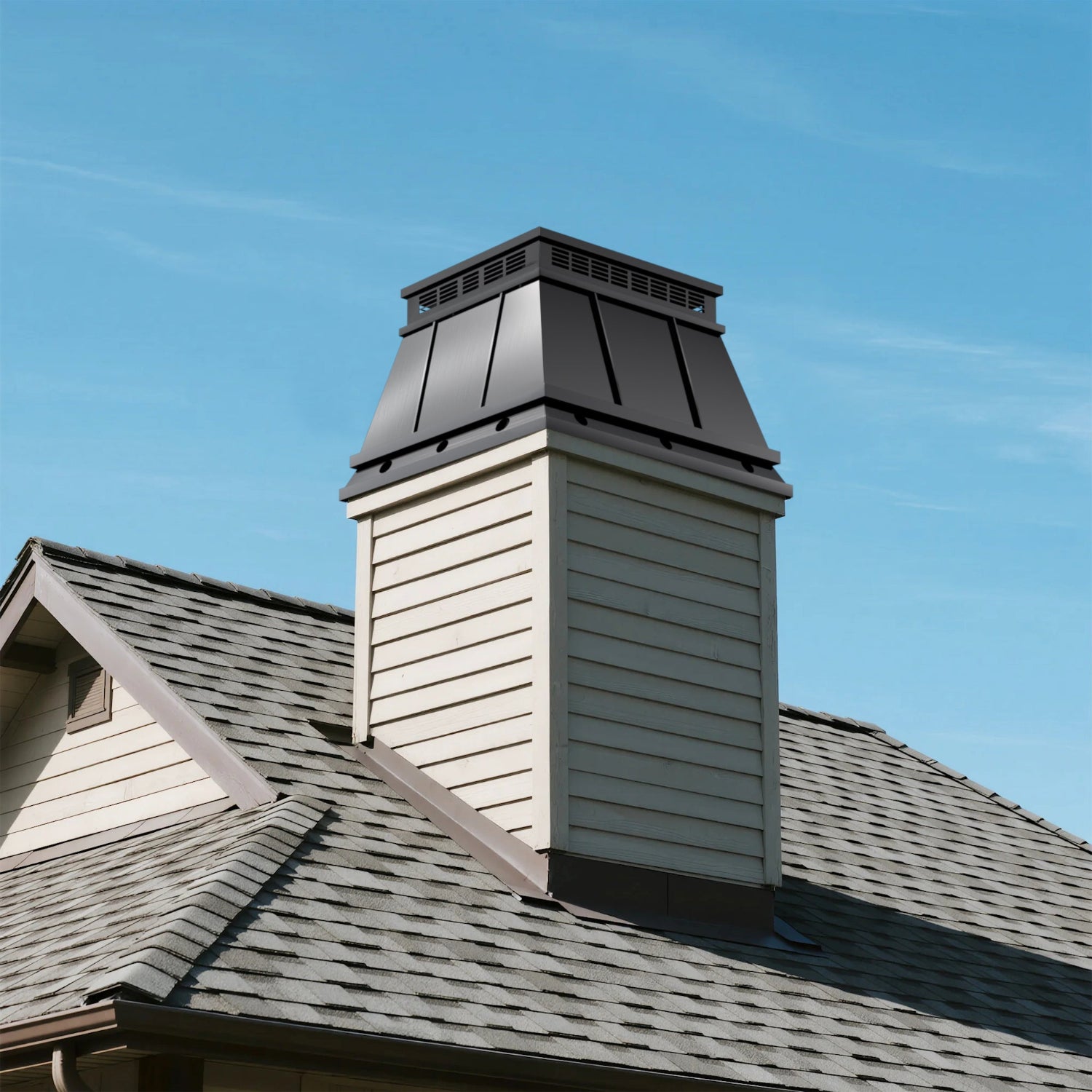 Blacken Copper chimney cap with flat design for residential chimneys
