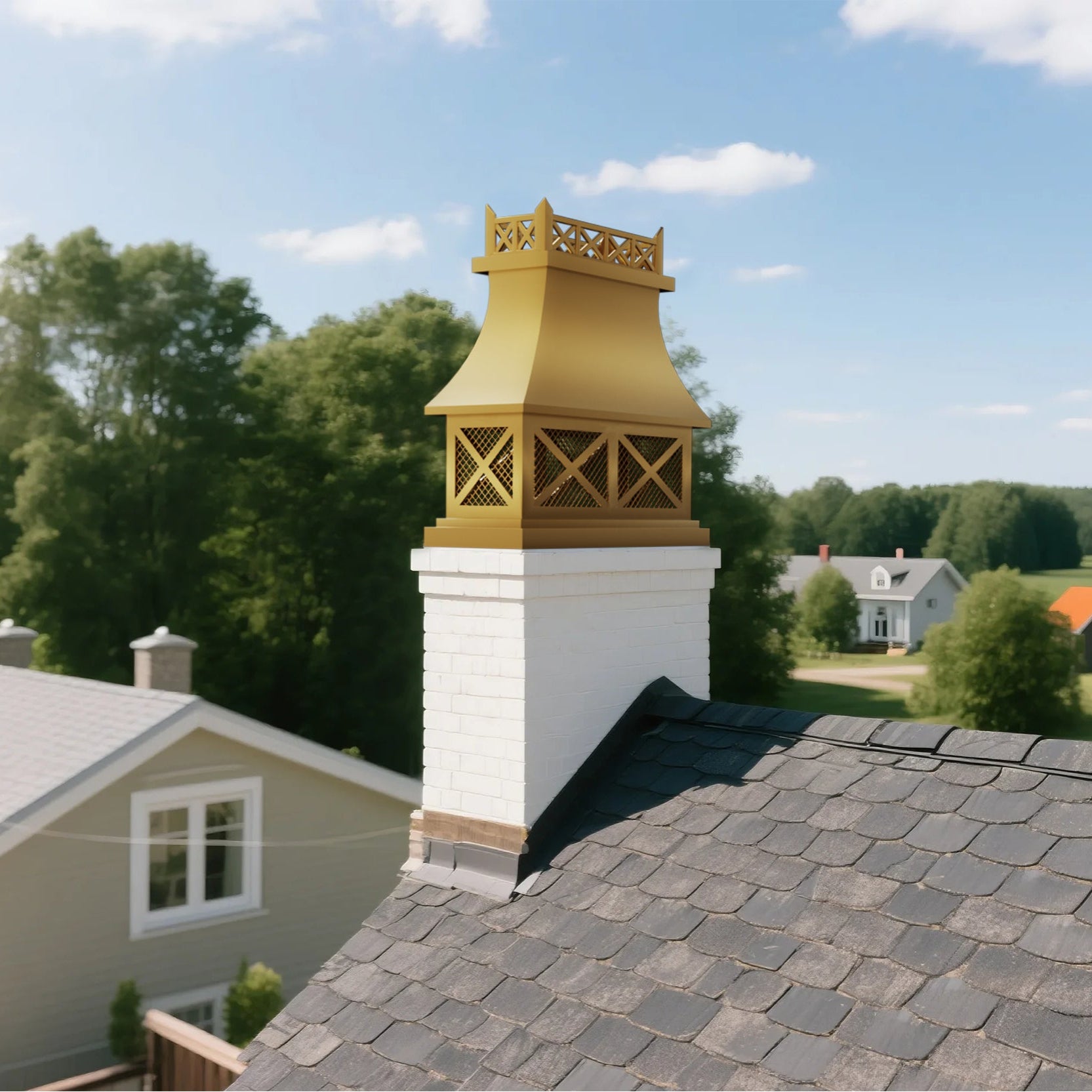 Brass chimney cap with customize design for kitchens