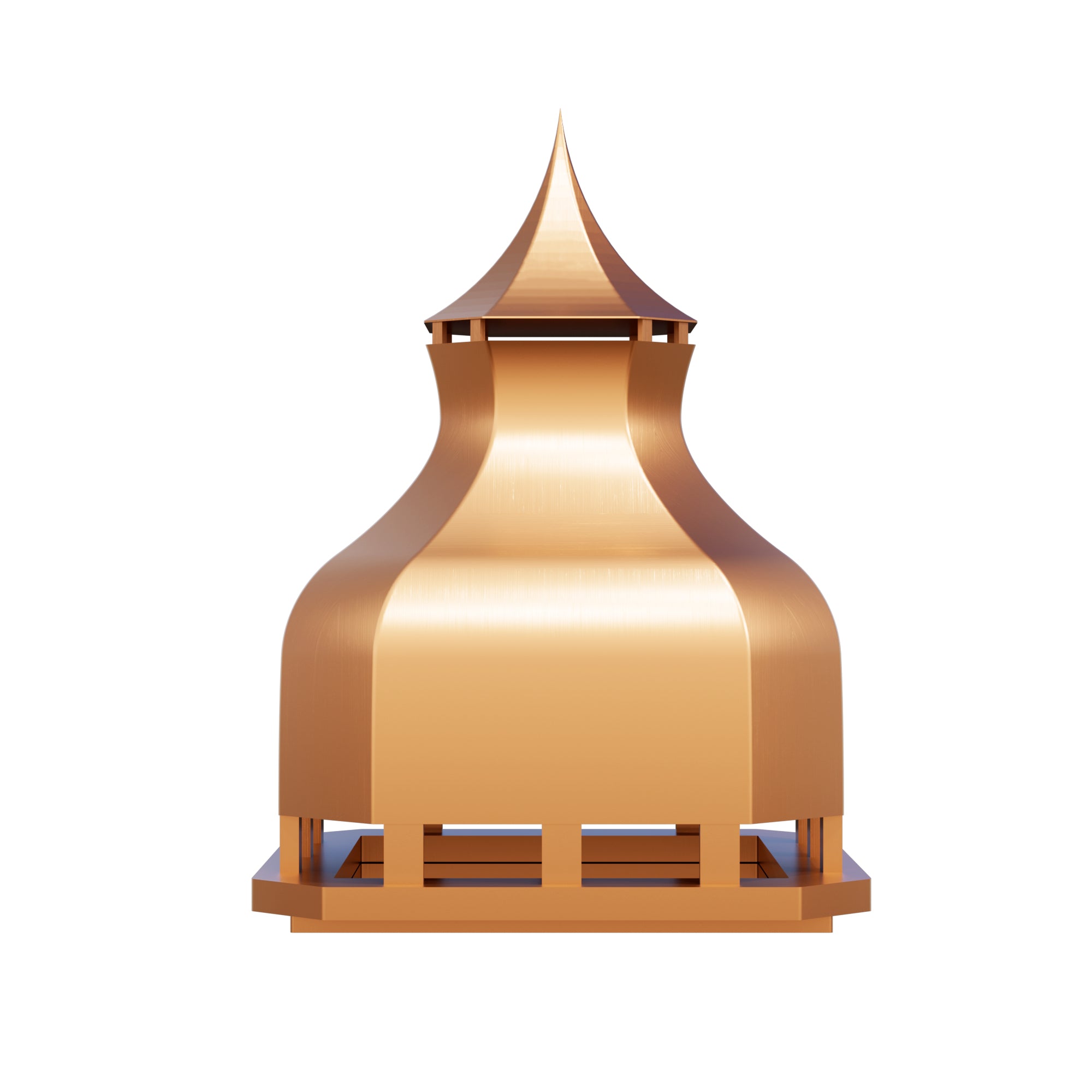 Custom Copper chimney cap with  tailored details for farmstead chimneys