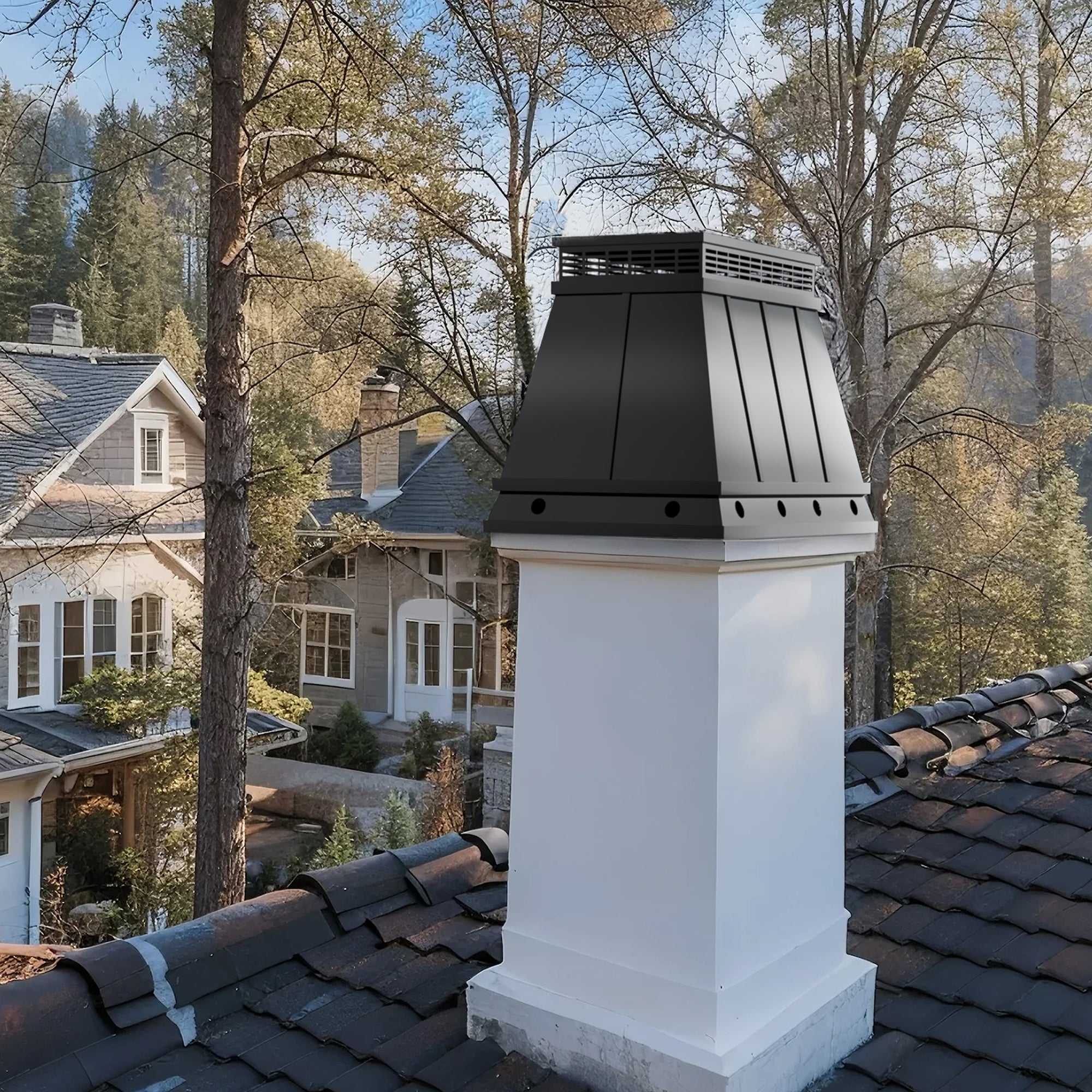 Custom Stainless Steel chimney cap with flat form for commercial building chimneys