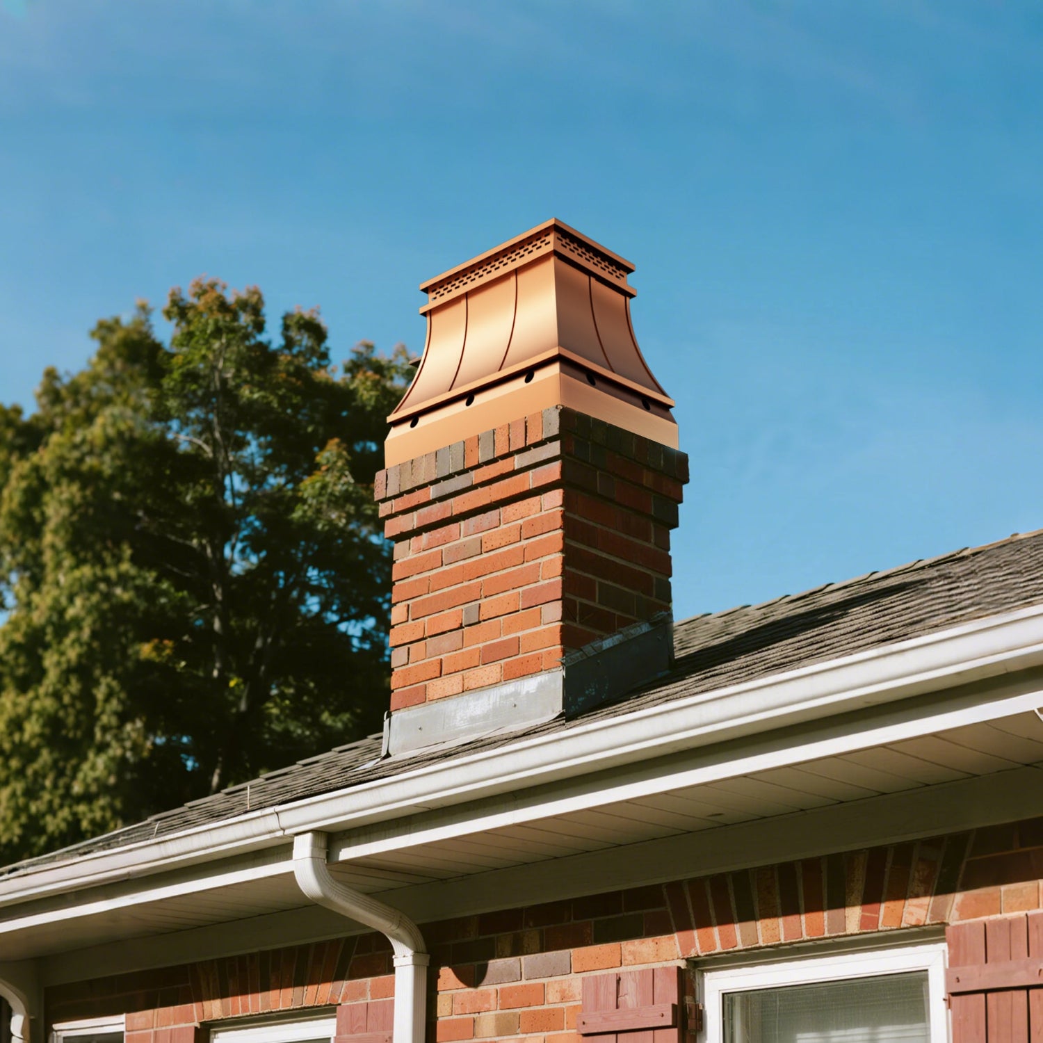 Copper chimney cap with flat rainproof design for rural chimneys