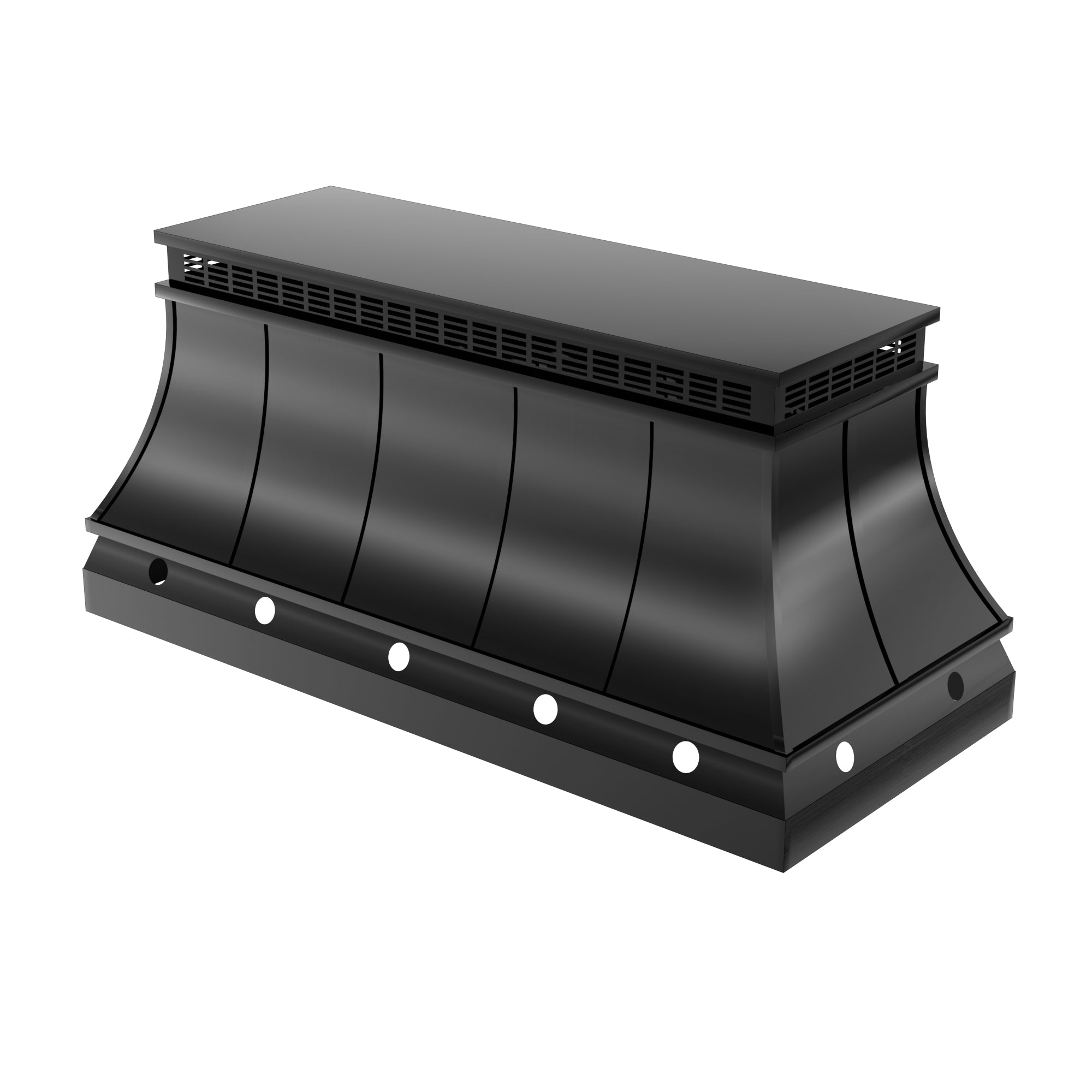 Custom Flat Black Stainless Chimney Cap Curved With Seams and Screens
