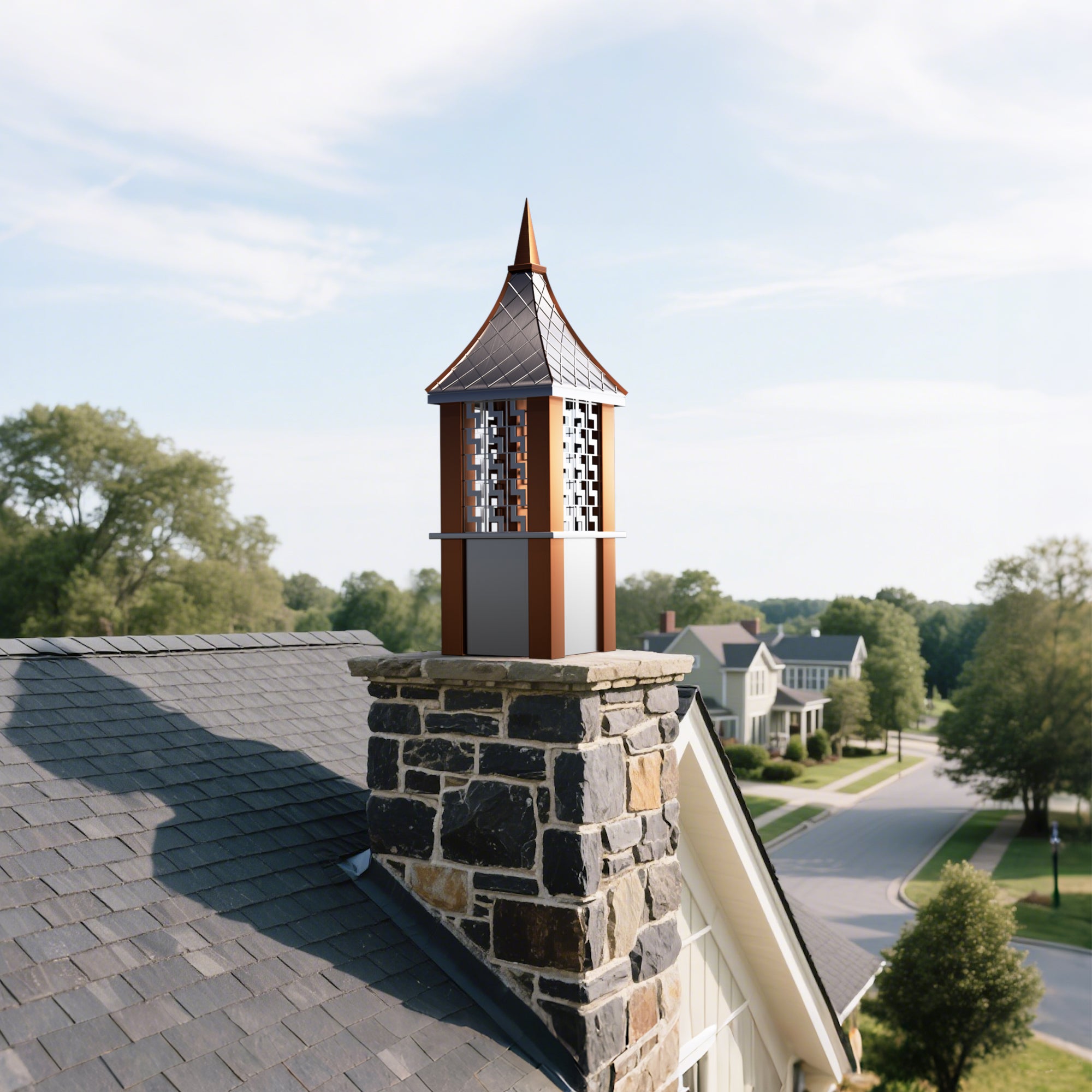 Premium Stainless Steel chimney cap with custom pyramid shape for luxury villa chimneys