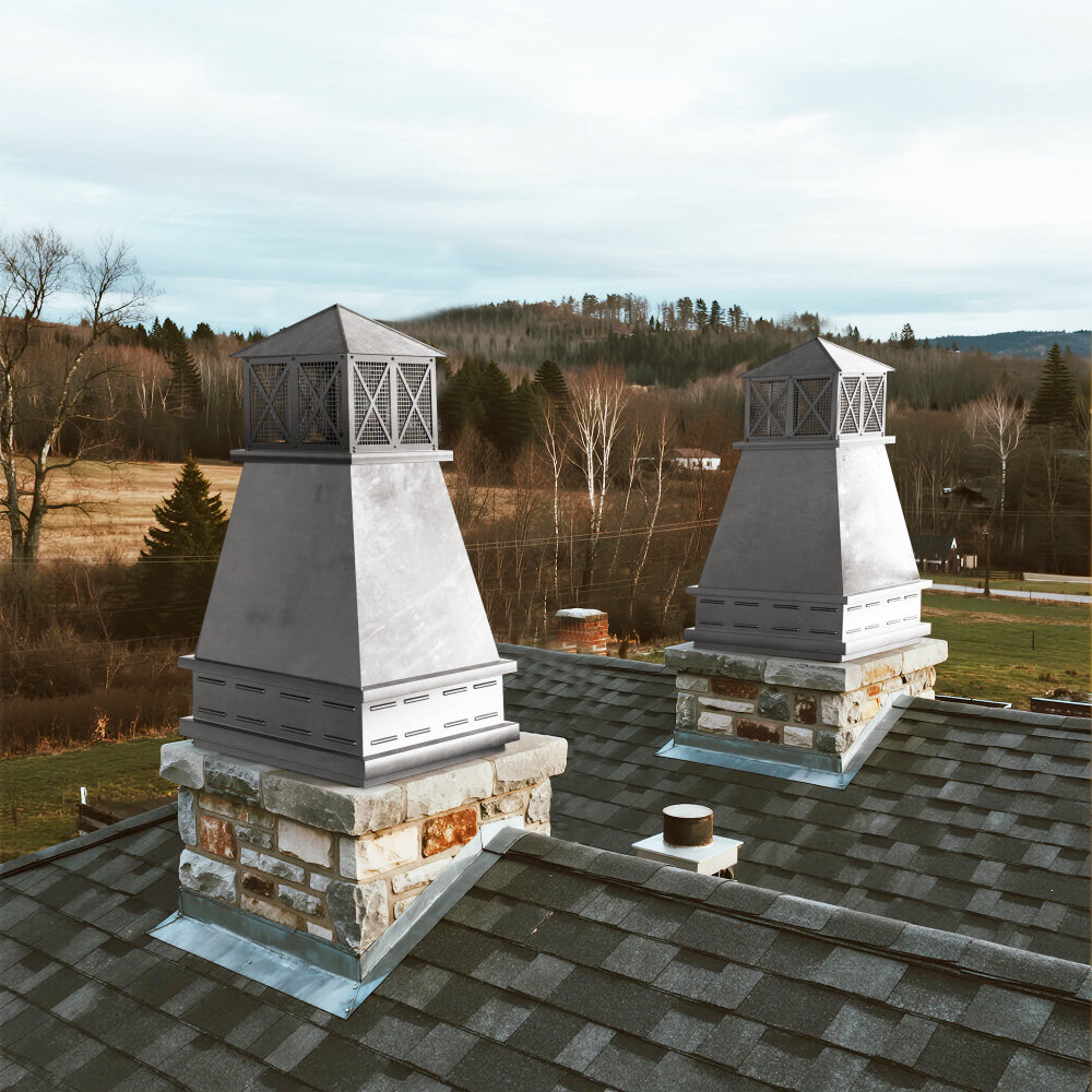 Custom Zinc Chimney Cap with Pointed Top and Mesh