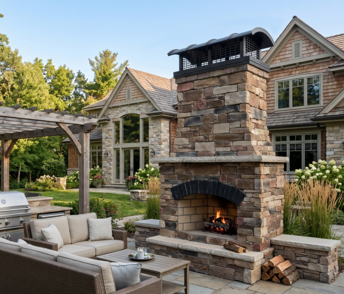 Mailbox-shaped black stainless steel fireplace cap with mesh at chimneycapmaster