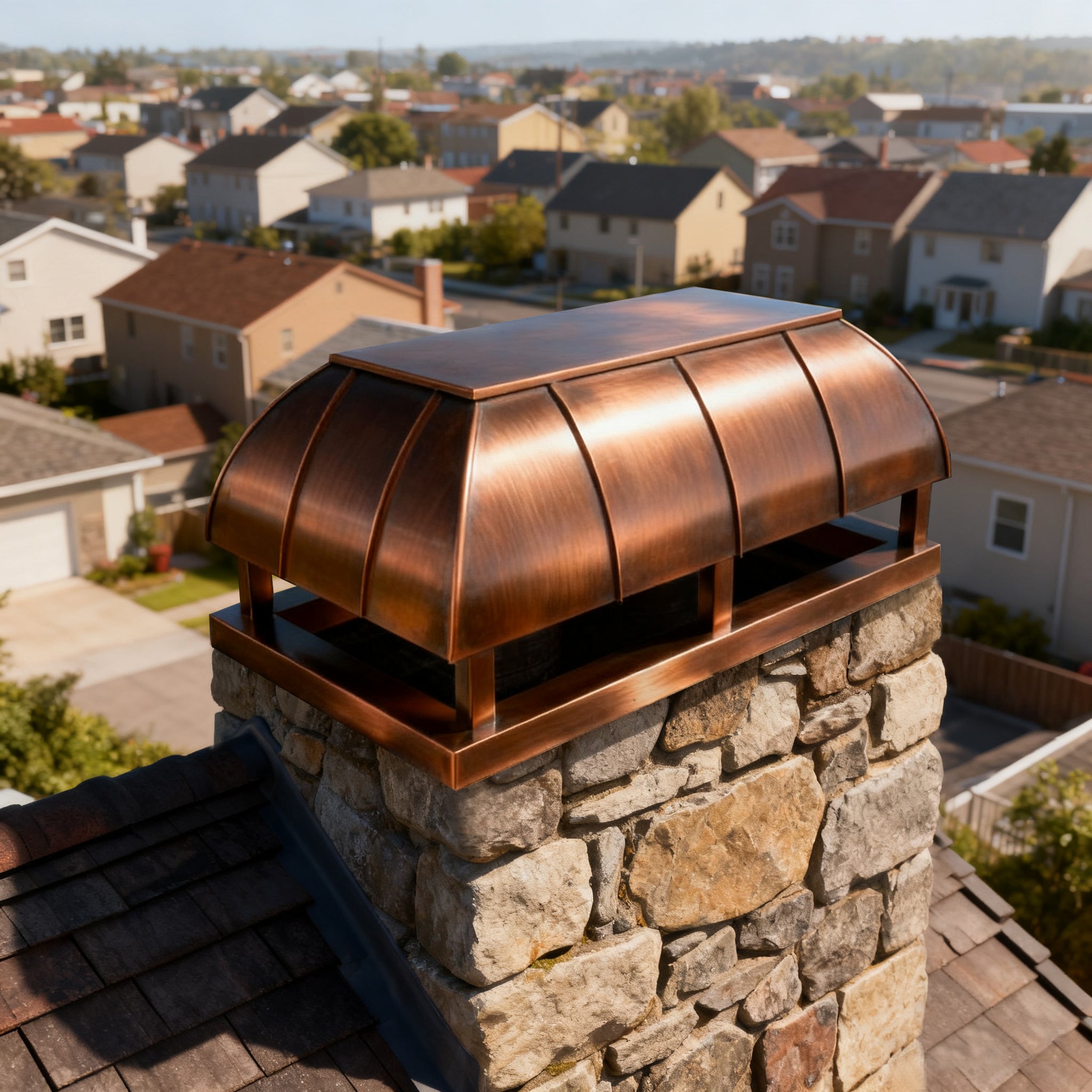 Chimneycapmaster antique smooth copper chimney cap