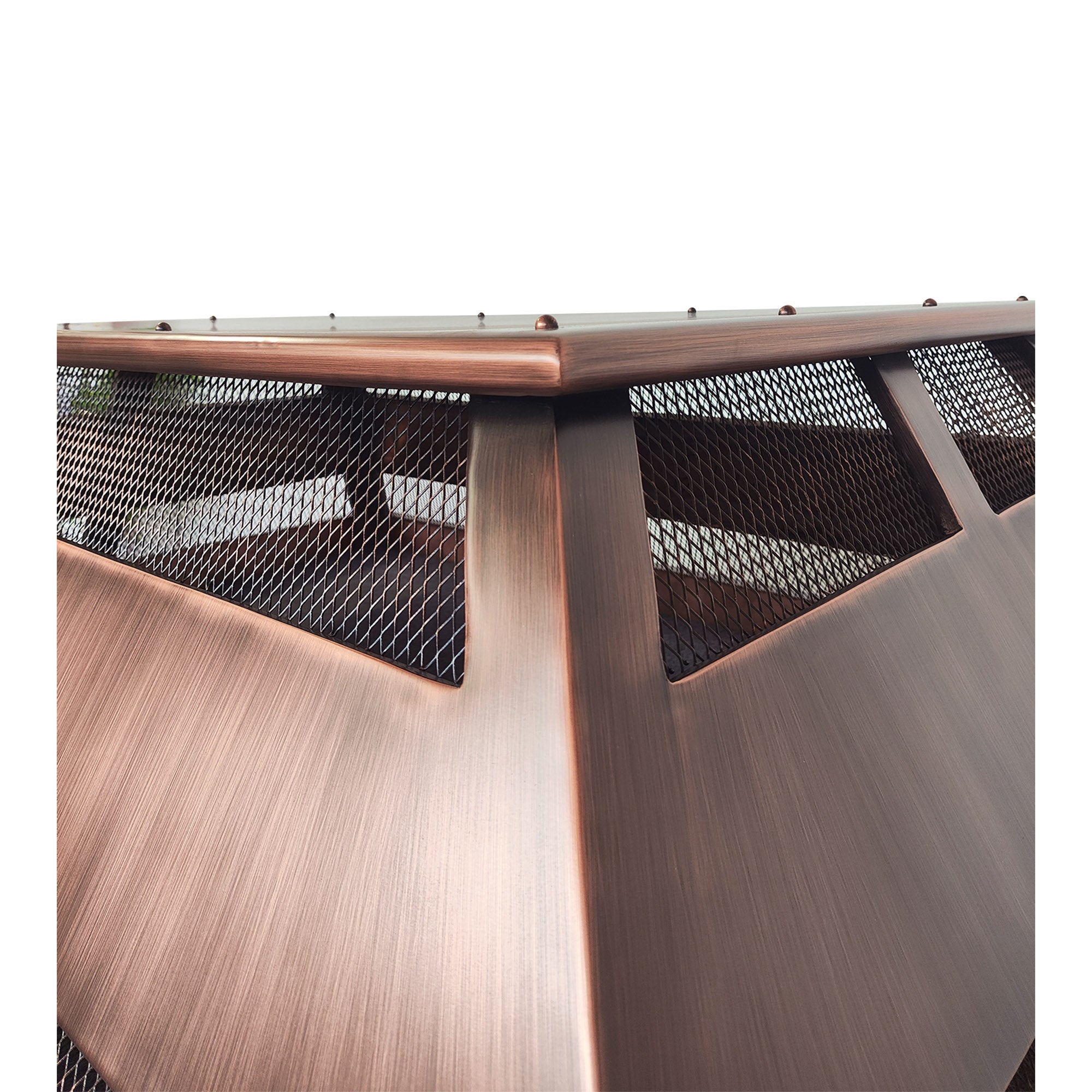 Custom antique copper chimney cap with removable top panel at chimneycapmaster