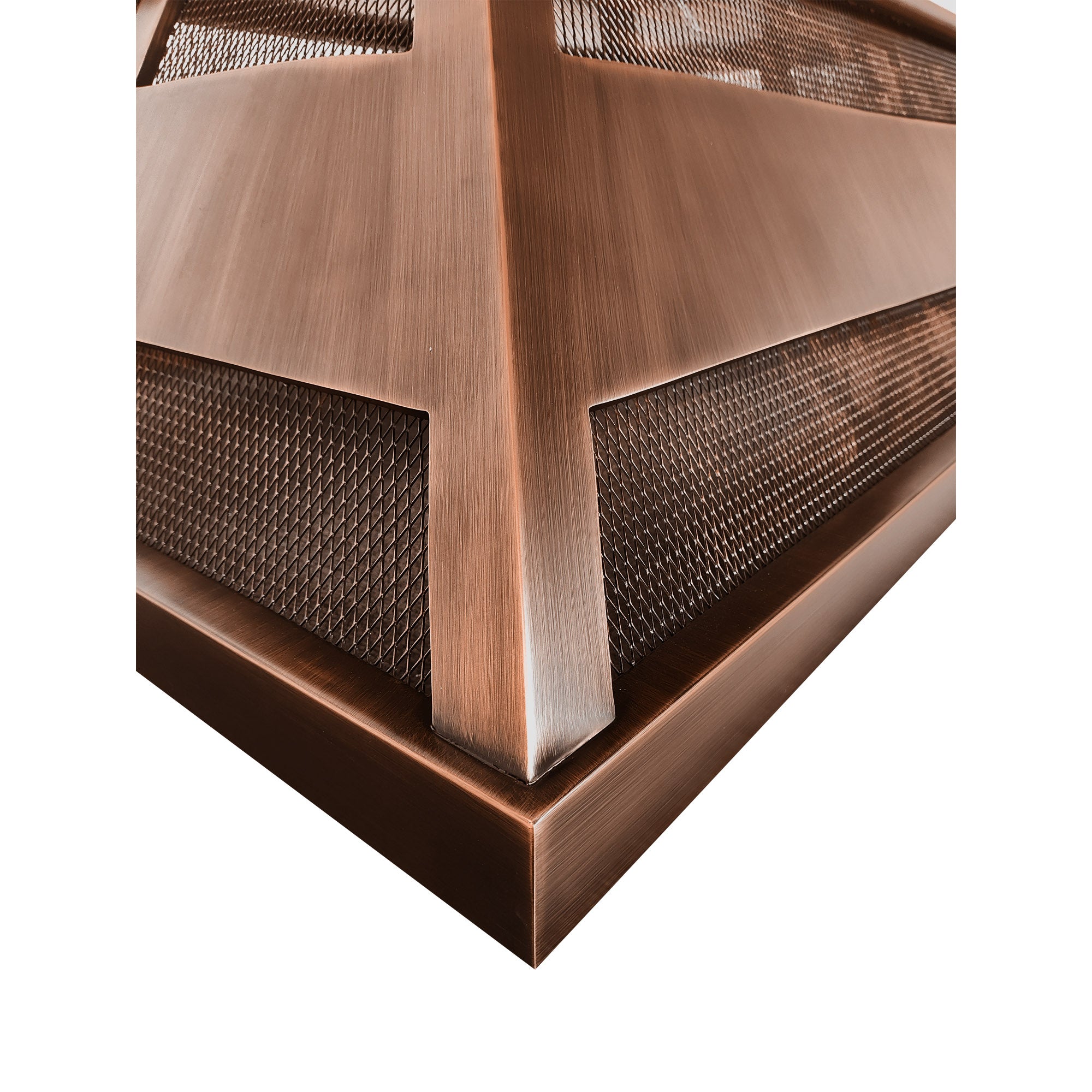 Custom antique copper chimney cap with removable top panel at chimneycapmaster
