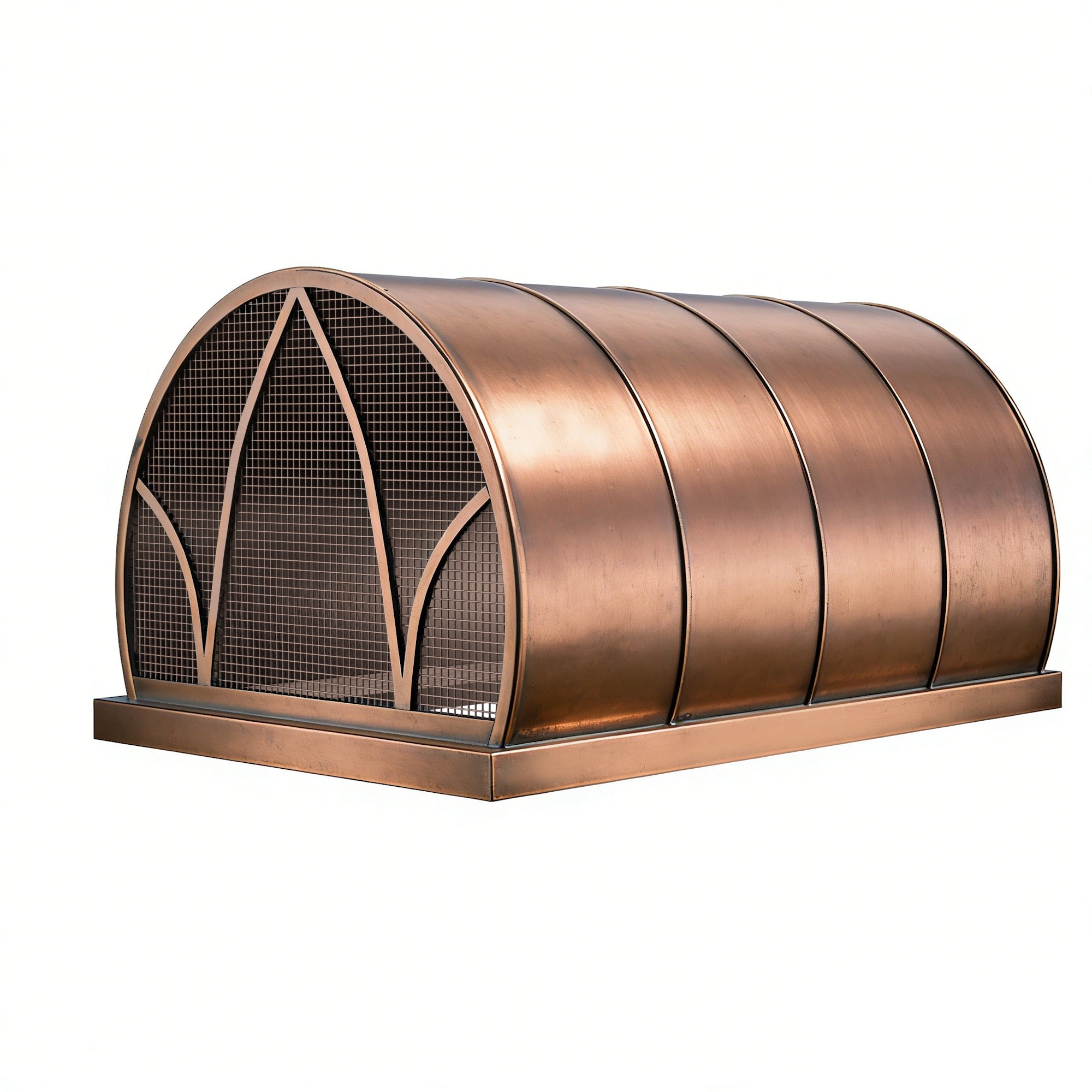 Antique copper dome chimney cap with mesh and standing trims at chimneycapmaster