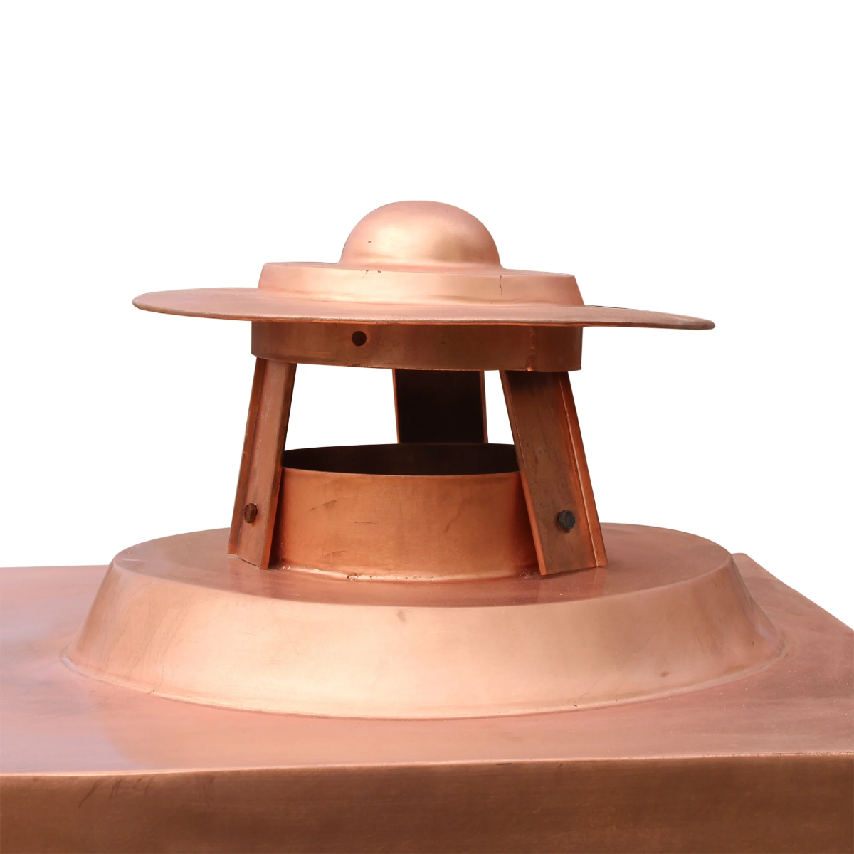 Handcrafted pure copper chimney cap with natural patina for California luxury homes