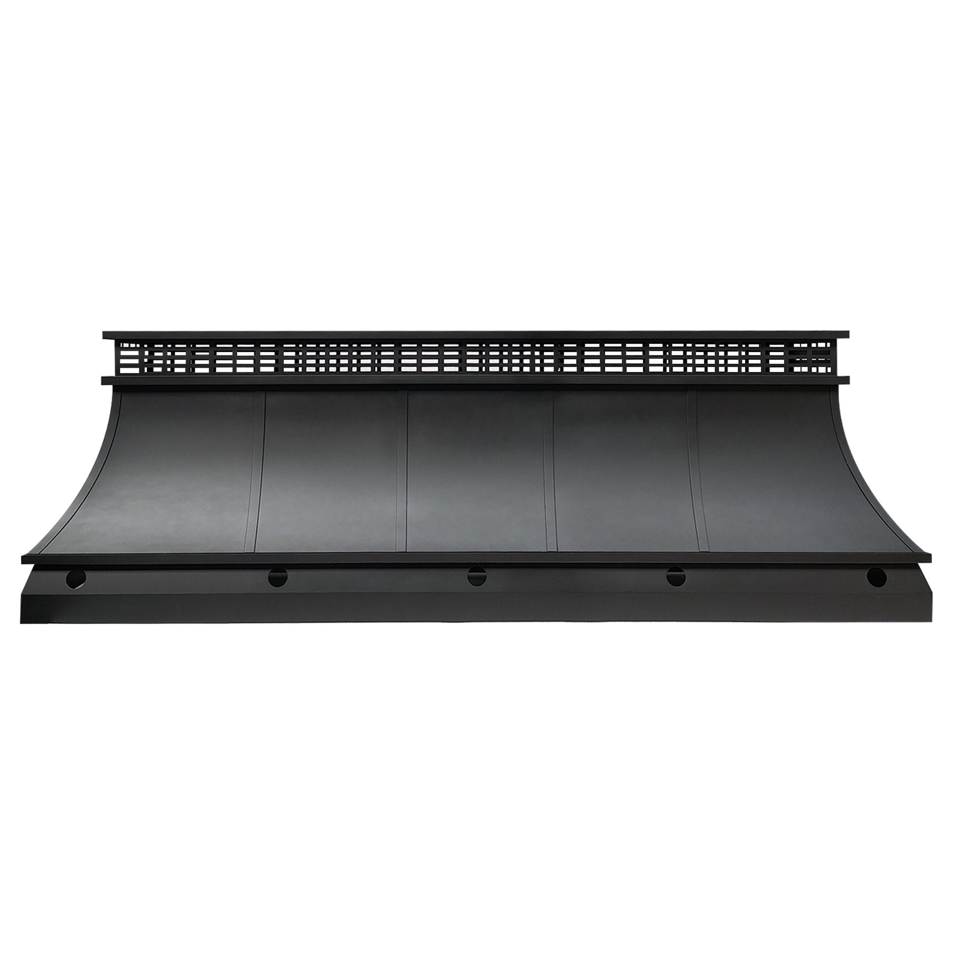 custom black stainless steel chimney cap flat top design with trims and curved shape at chimneycapmaster for Chicago houses
