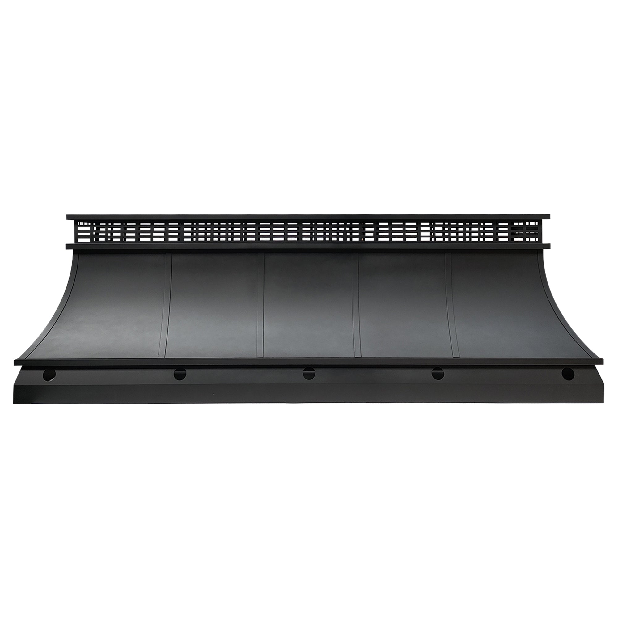 custom black stainless steel chimney cap flat top design with trims and curved shape at chimneycapmaster for Chicago houses