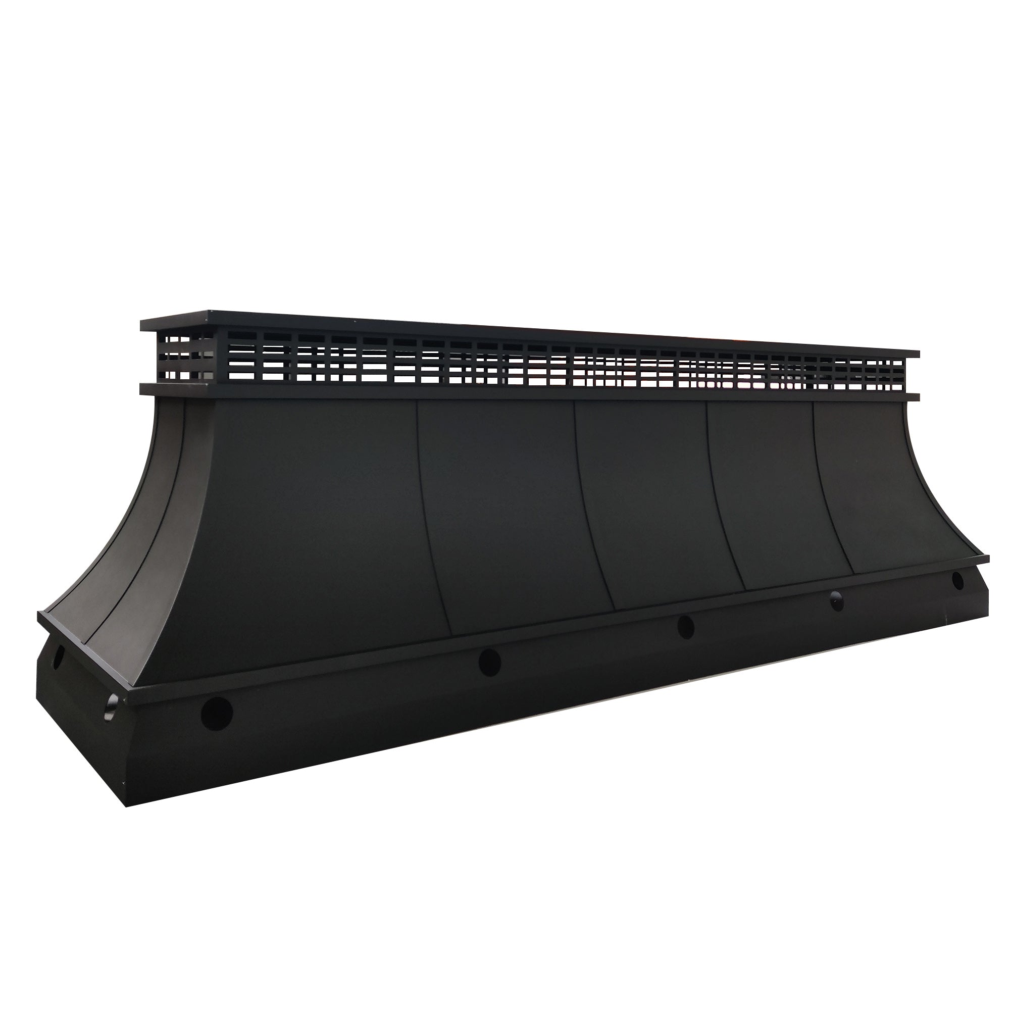 custom black stainless steel chimney cap flat top design with trims and curved shape at chimneycapmaster for Chicago houses