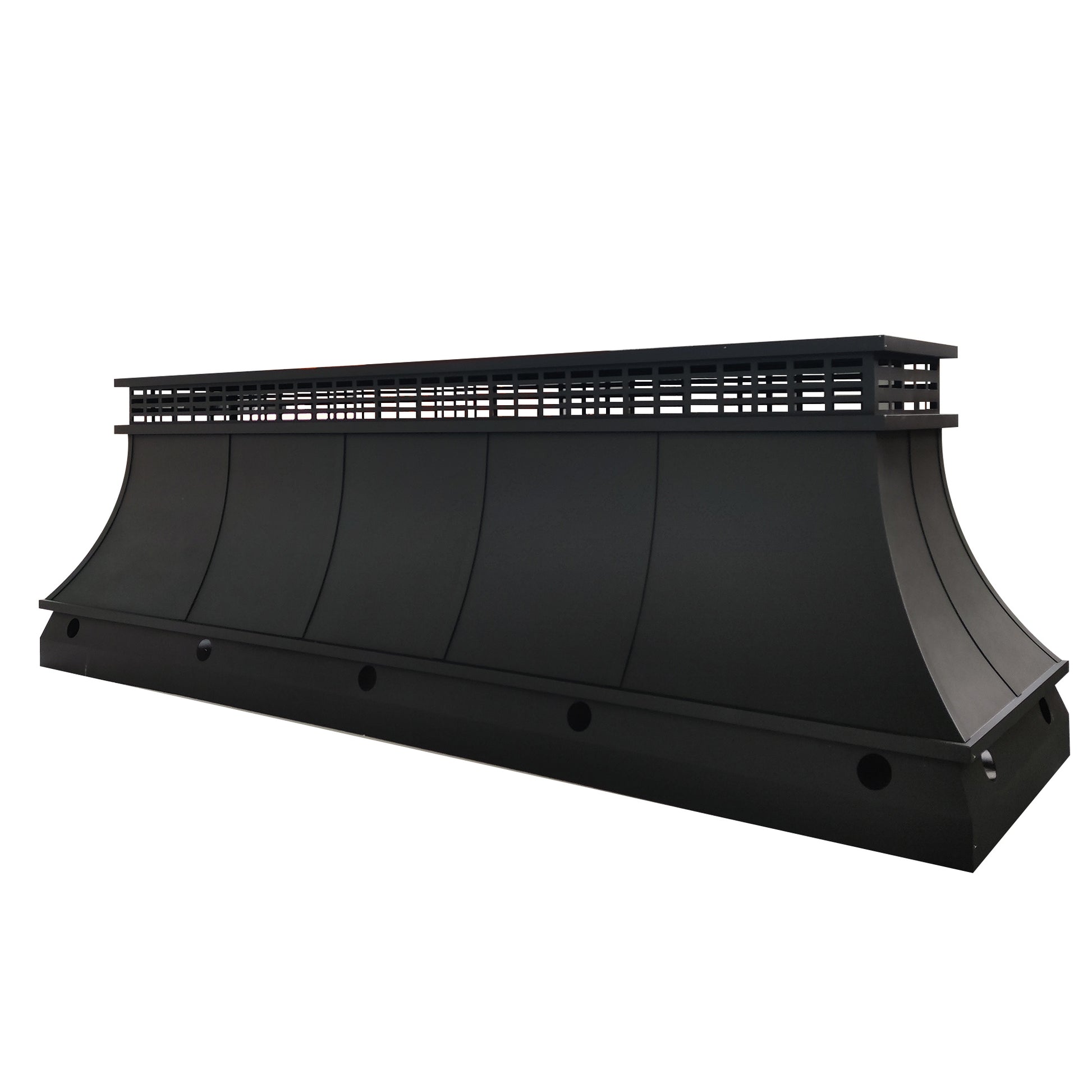 custom black stainless steel chimney cap flat top design with trims and curved shape at chimneycapmaster for Chicago houses