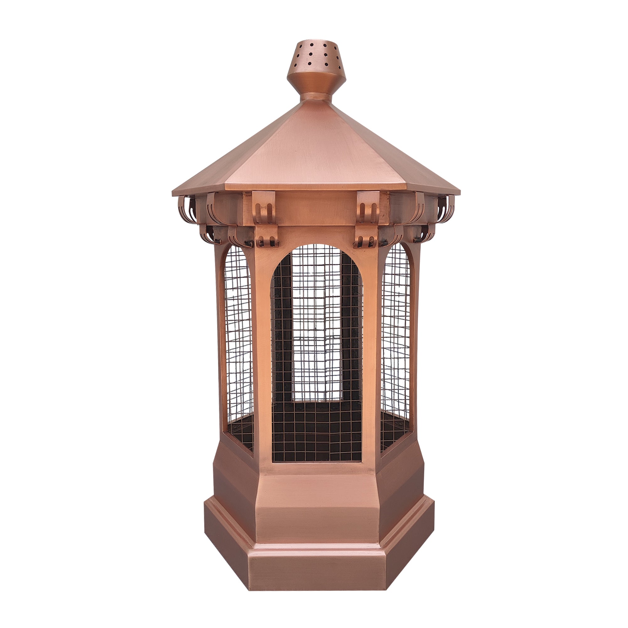 copper chimney cap custom handcrafted in nature copper with protective mesh at chimneycapmaster