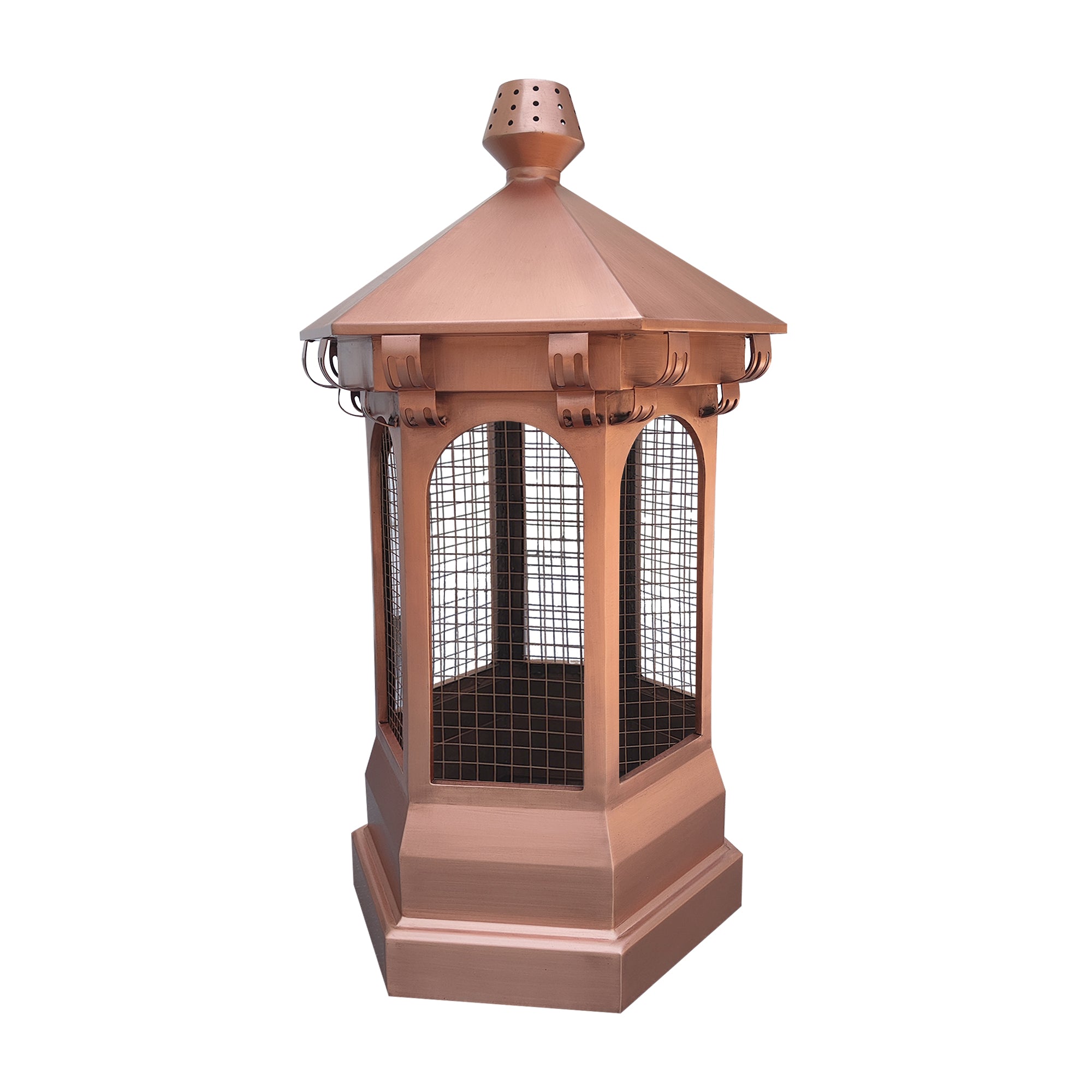 copper chimney cap custom handcrafted in nature copper with protective mesh at chimneycapmaster