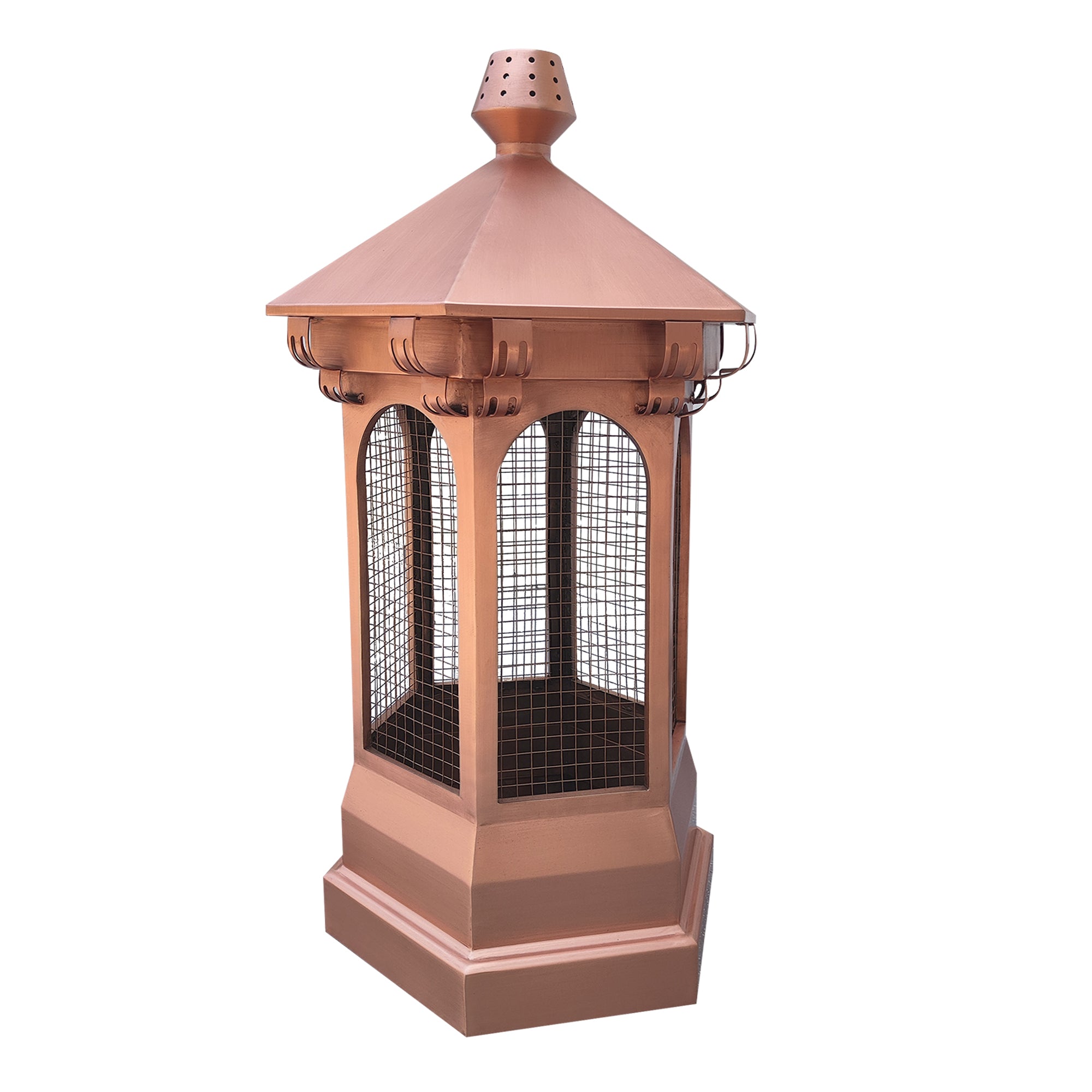 copper chimney cap custom handcrafted in nature copper with protective mesh at chimneycapmaster