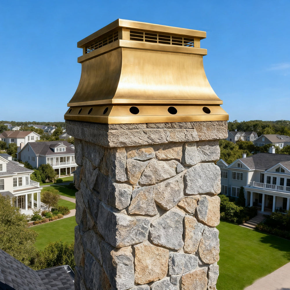 gold decorative chimney cap custom non directional nature brass color at ChimnayCapMaster