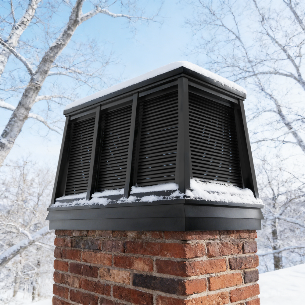 custom black stainless steel chimney cap flat top with four sides louver and bird screen at chimneycapmaster