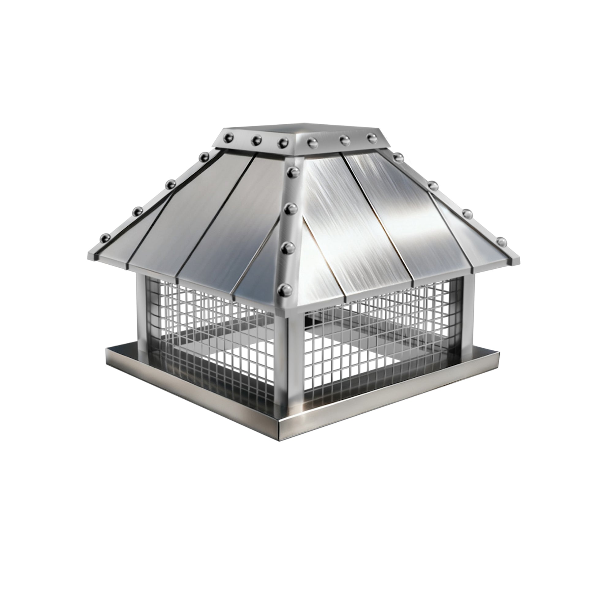 stainless steel chimney rain cap with trims and rivets flat top design at chimneycapmaster