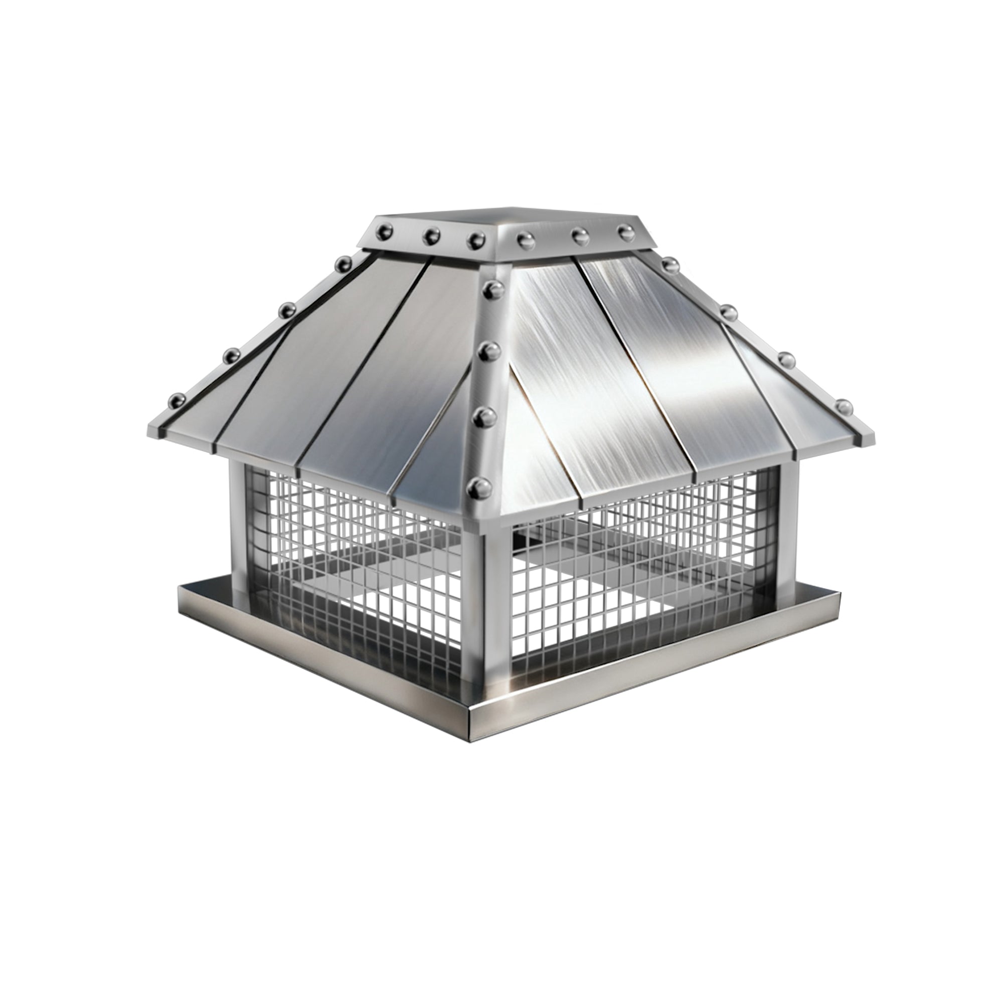 stainless steel chimney rain cap with trims and rivets flat top design at chimneycapmaster