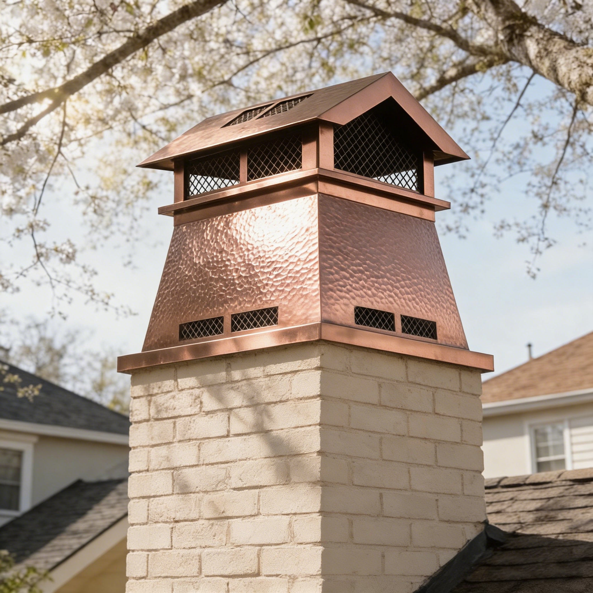MASTER Custom Copper Hammered Chimney Cap MC-P04