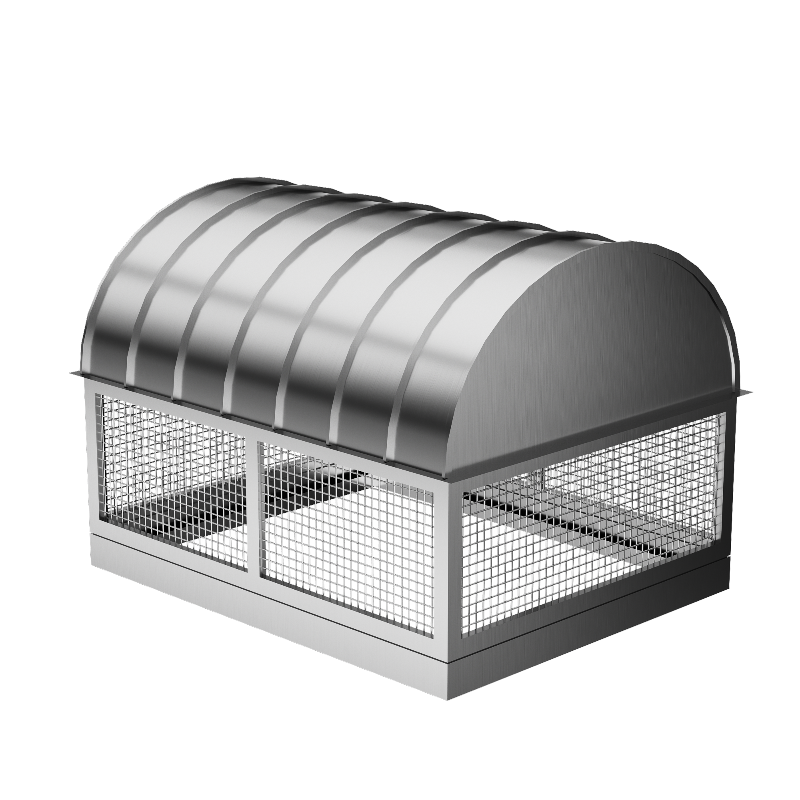 custom brushed stainless steel chimney cap dome top design with trims on top and mash around the body at chimneycapmaster