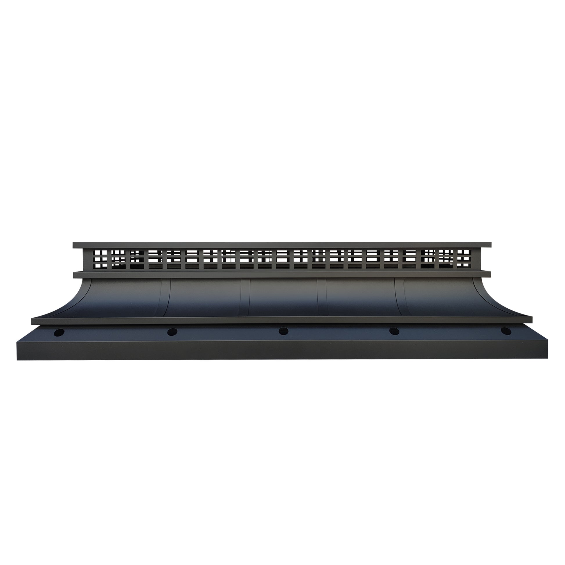 custom black stainless steel chimney cover flat top design with trims and curved shape at chimneycapmaster