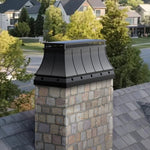 custom black stainless steel chimney cover flat top design with trims and curved shape at chimneycapmaster