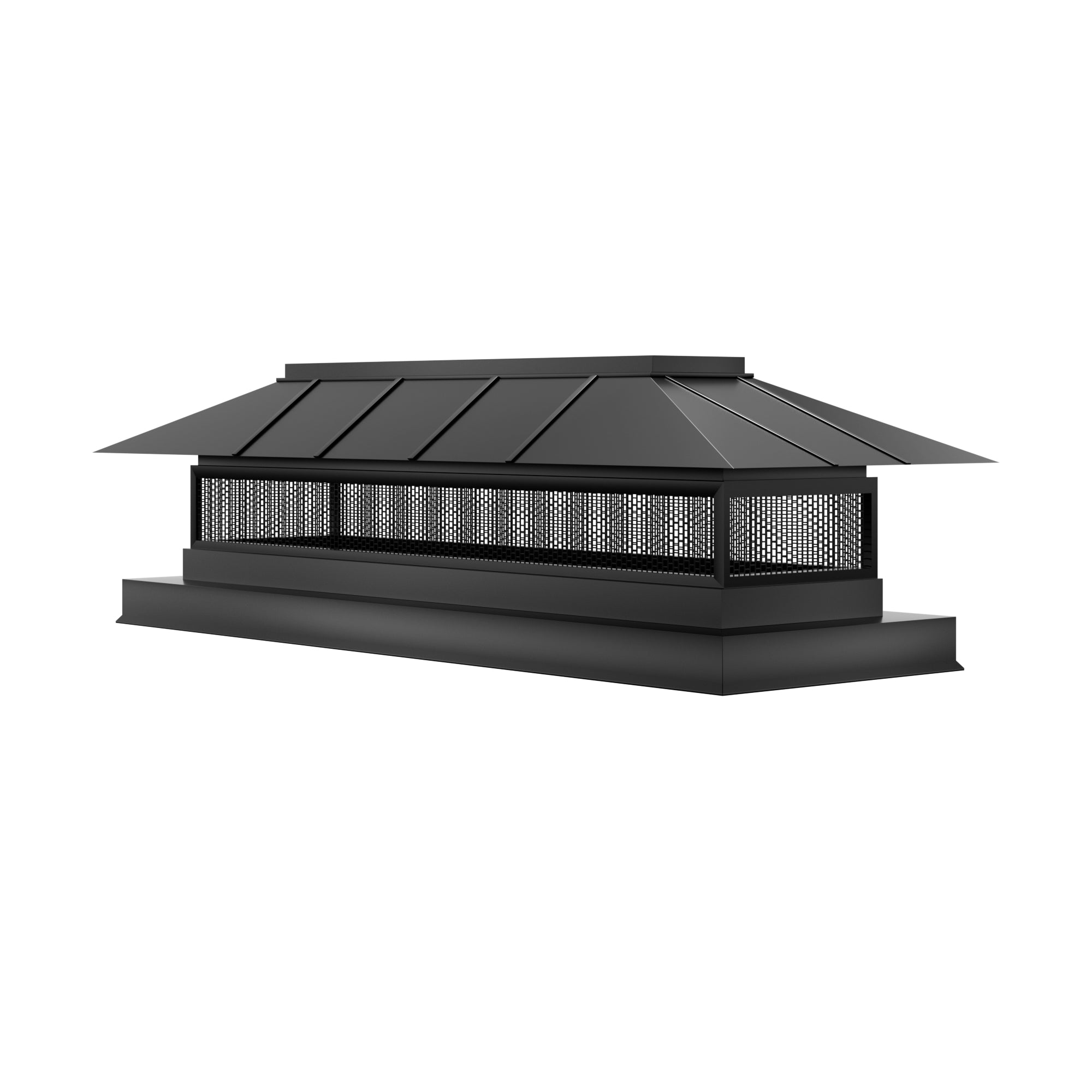 custom black stainless steel flat top chimney cap and large shedding design to prevent rain and snow, with birds screen, only at chimneycapmaster
