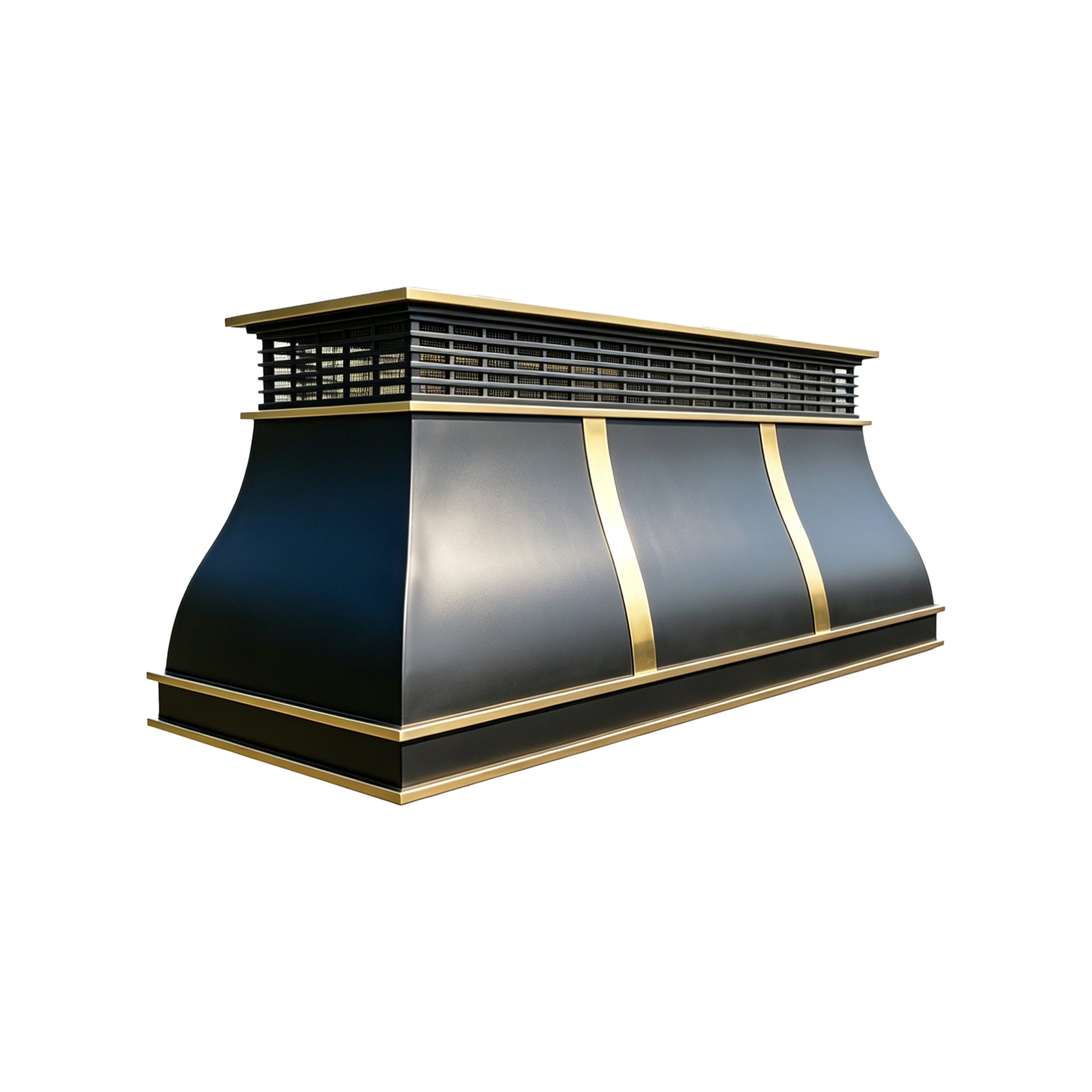 Custom stainless steel chimney crown with decorative brass accents, handmade with seamless welded construction for residential masonry chimneys.