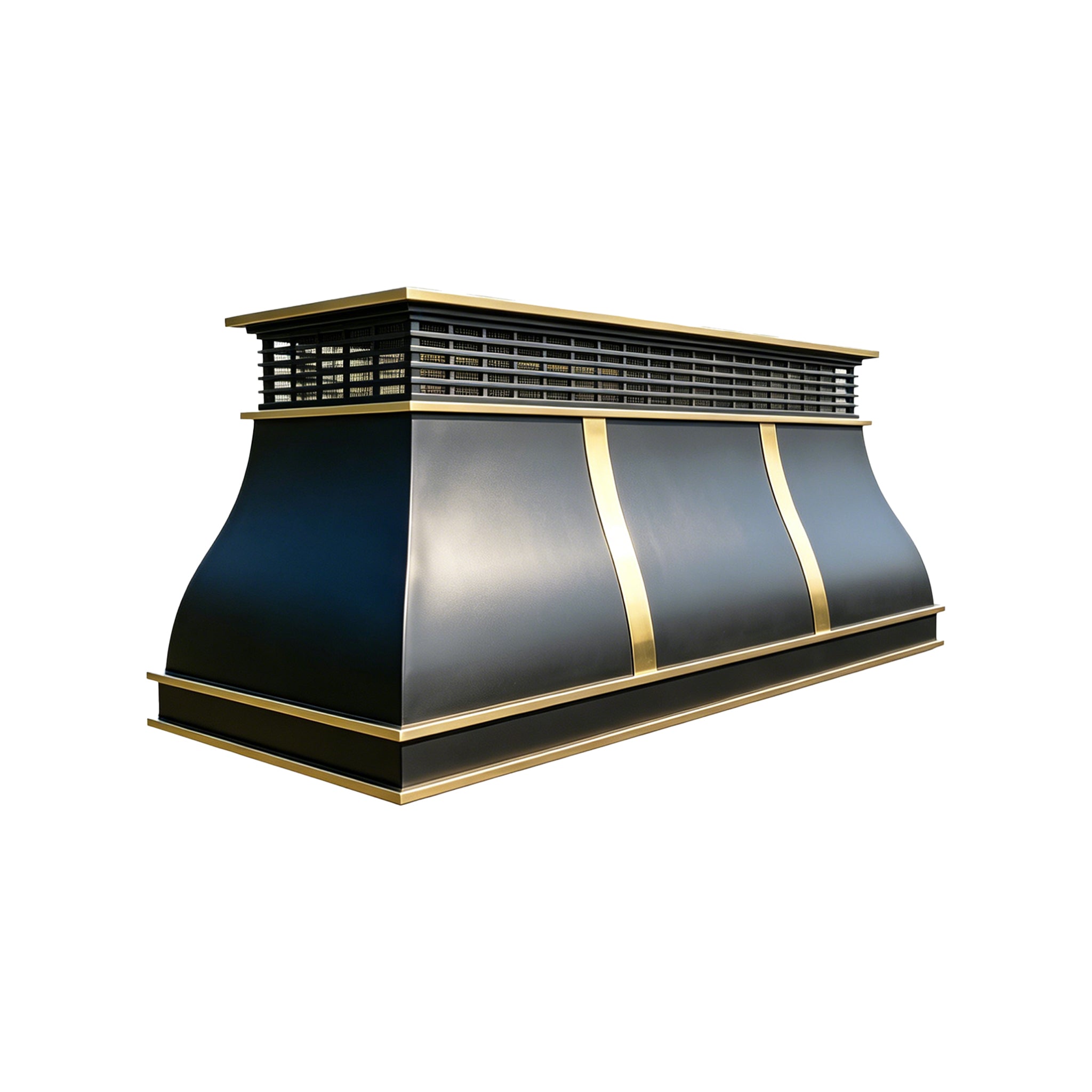 Custom stainless steel chimney crown with decorative brass accents, handmade with seamless welded construction for residential masonry chimneys.