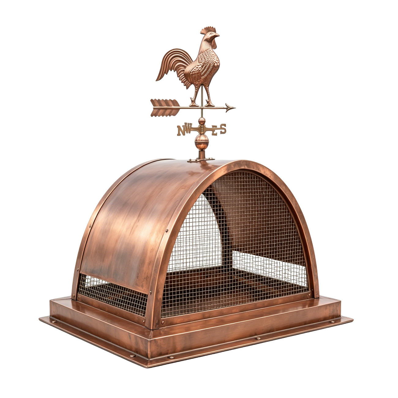 Handmade pure copper chimney cap with decorative weathervane at chimneycapmaster