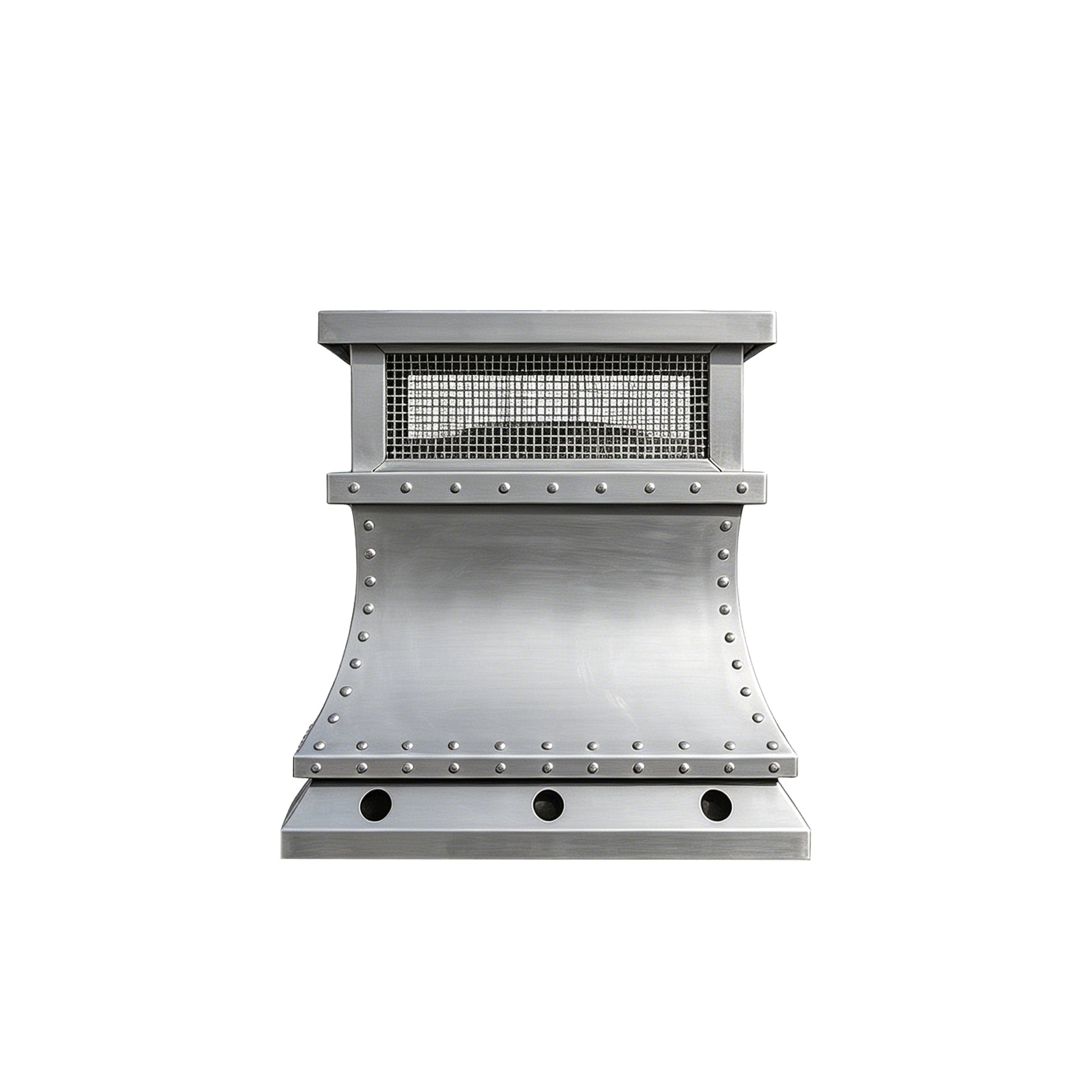 Natural zinc chimney cap with decorative rivets and handcrafted weather-resistant construction
