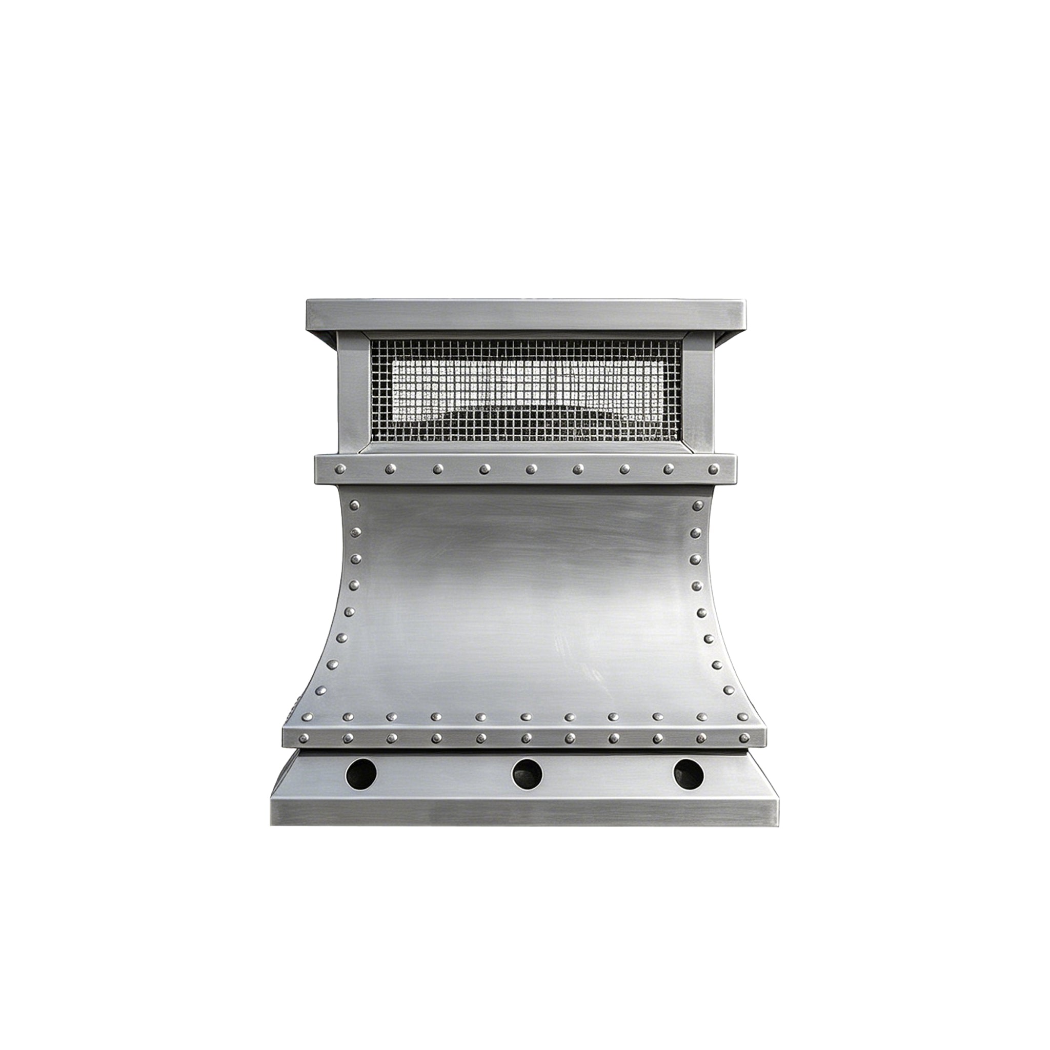 Natural zinc chimney cap with decorative rivets and handcrafted weather-resistant construction
