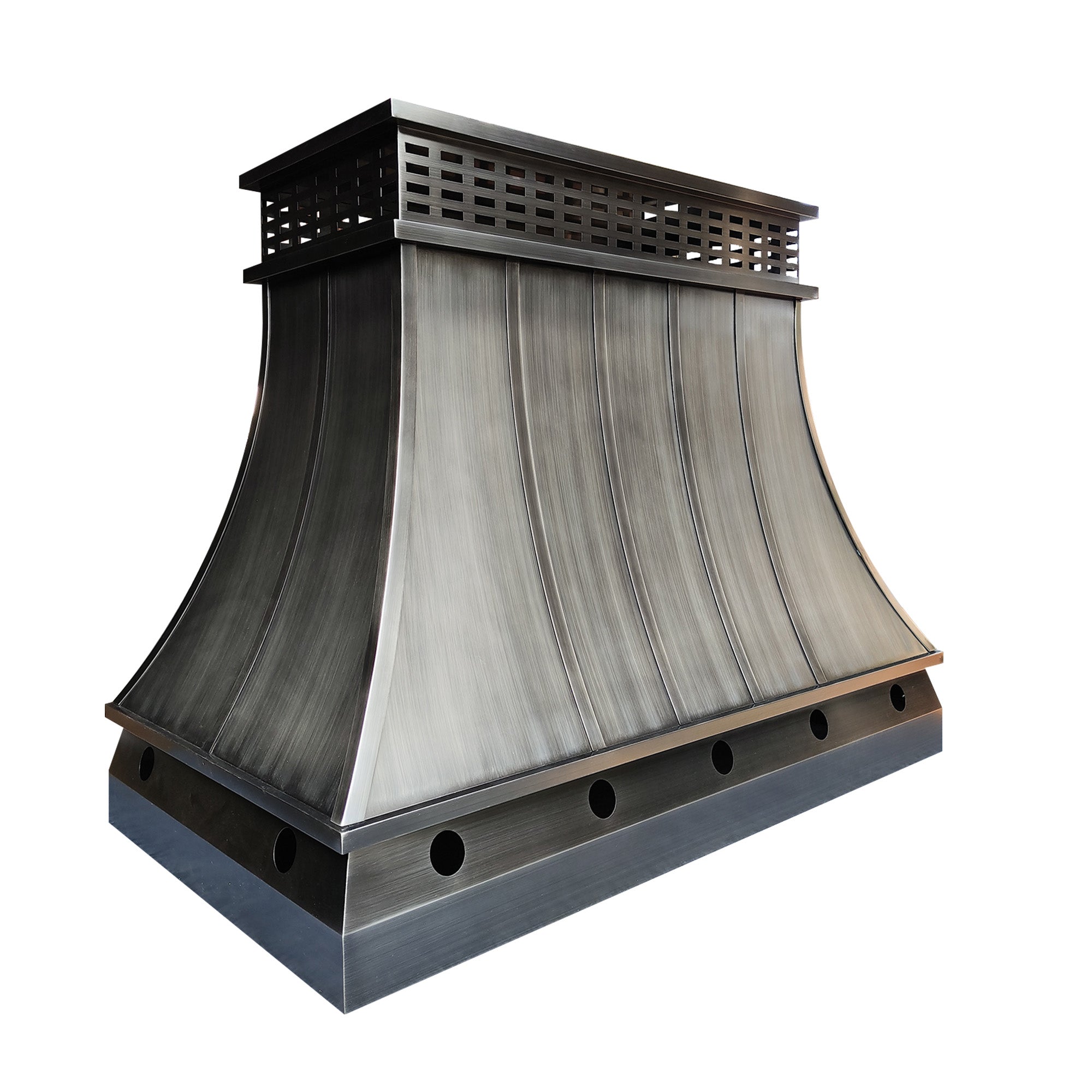 custom brushed gray stainless steel handmade chimney cap flat top design with straps and mesh