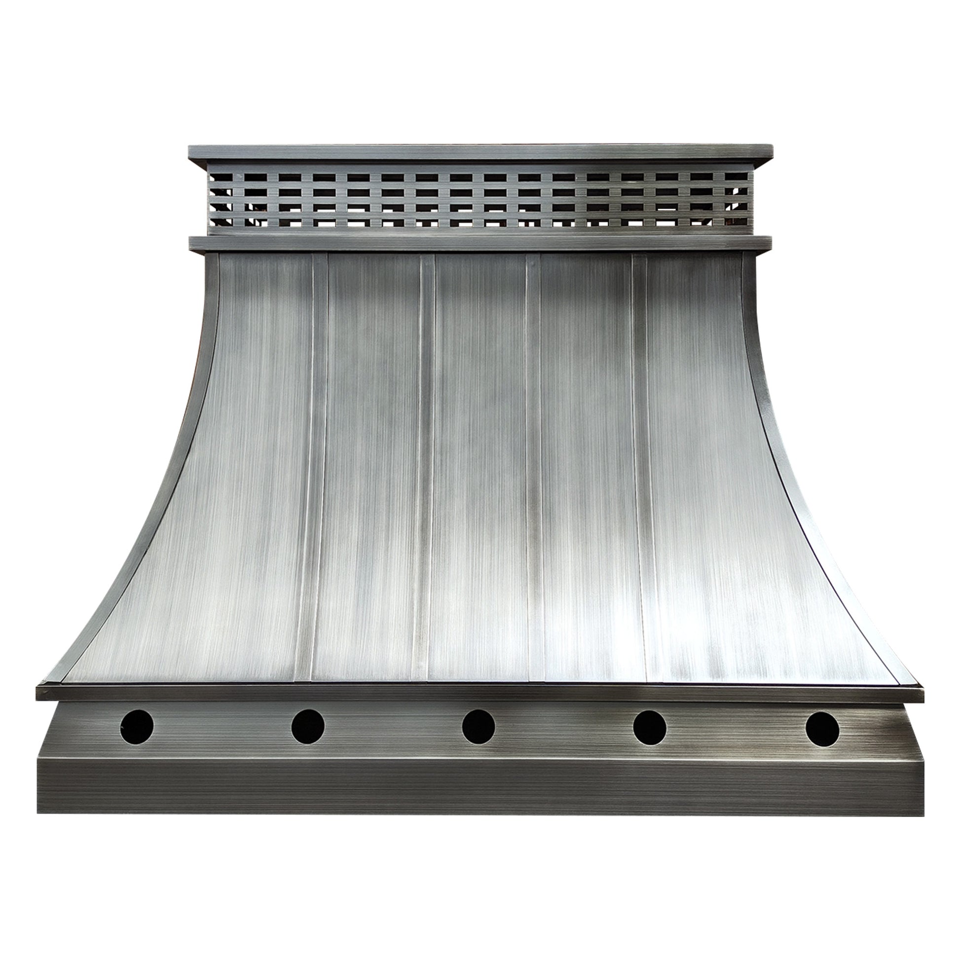 custom brushed gray stainless steel handmade chimney cap flat top design with straps and mesh