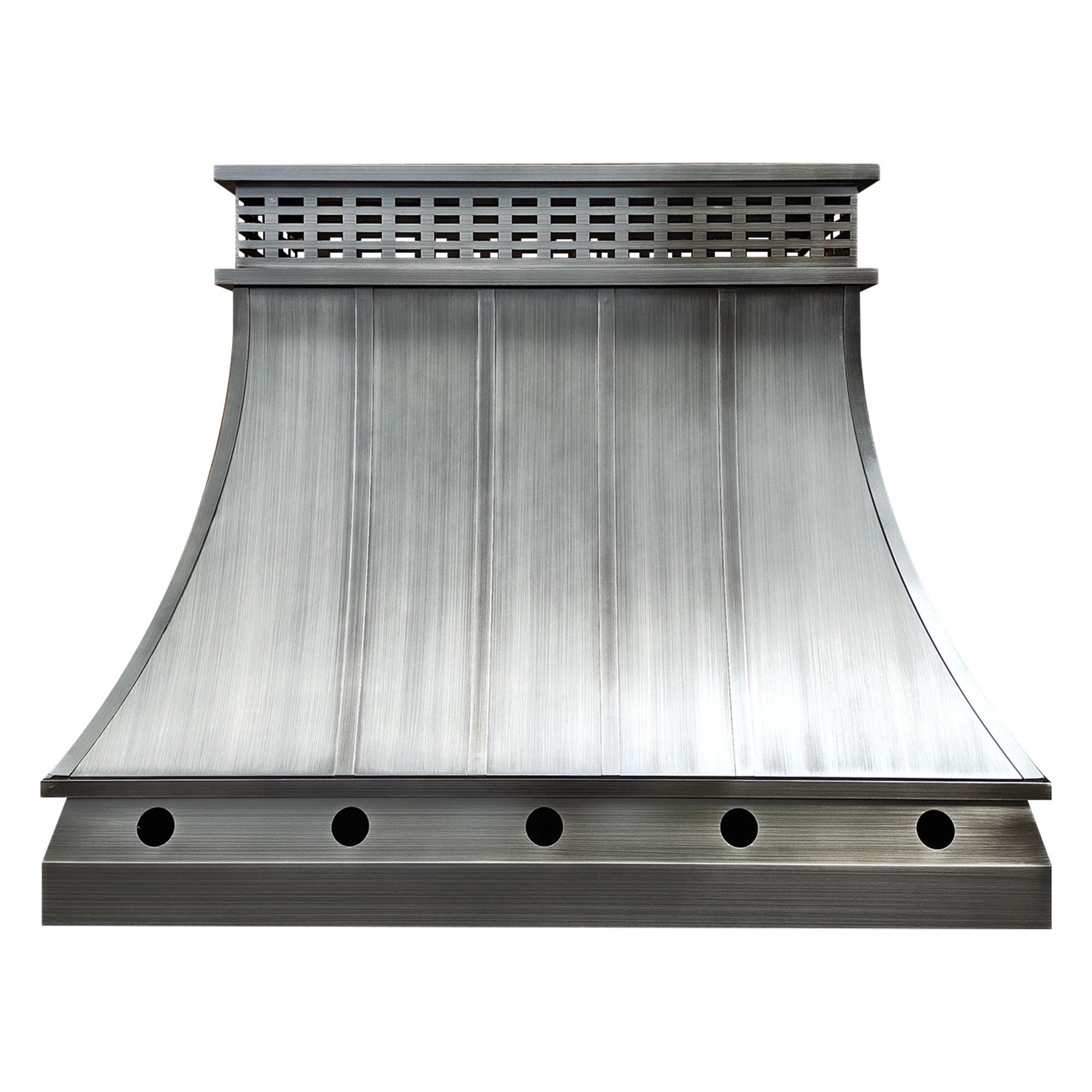 custom brushed gray stainless steel handmade chimney cap flat top design with straps and mesh
