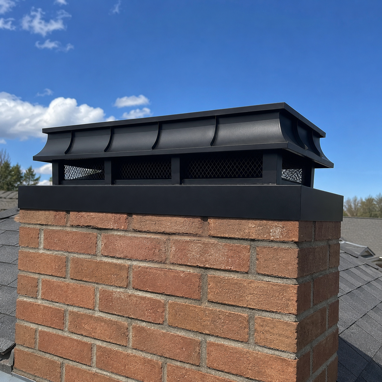 ORB copper chimney cap with handcrafted mesh screen at chimneycapmaster