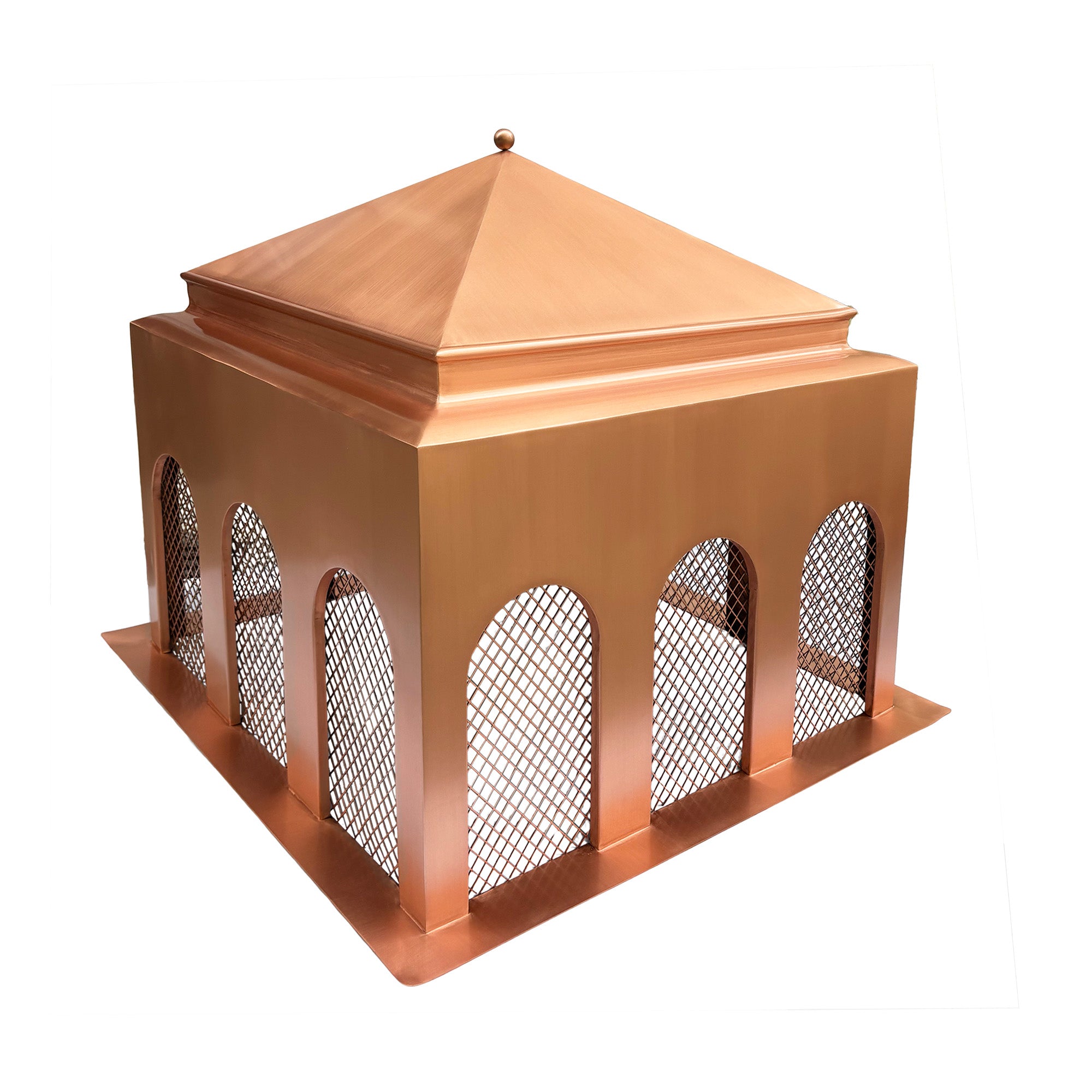 MASTER Pure Copper Chimney Cap Pyramid Design MC-P05 custom copper chimney cap installed on brick chimney