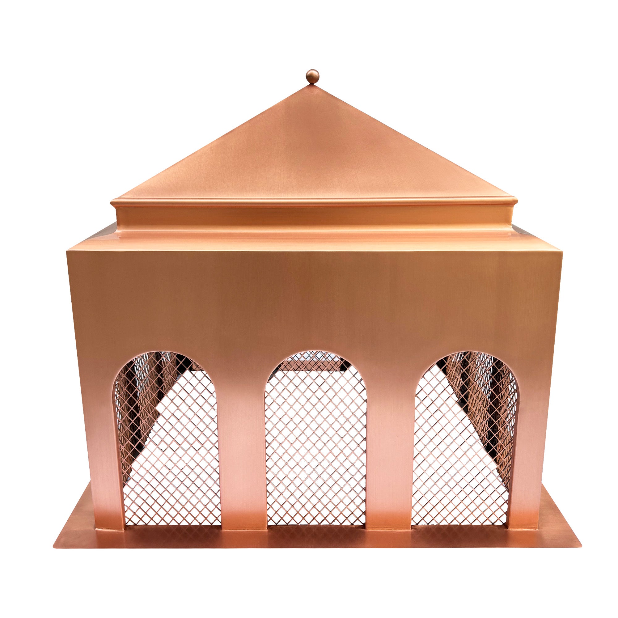 MASTER Pure Copper Chimney Cap Pyramid Design MC-P05 custom copper chimney cap installed on brick chimney