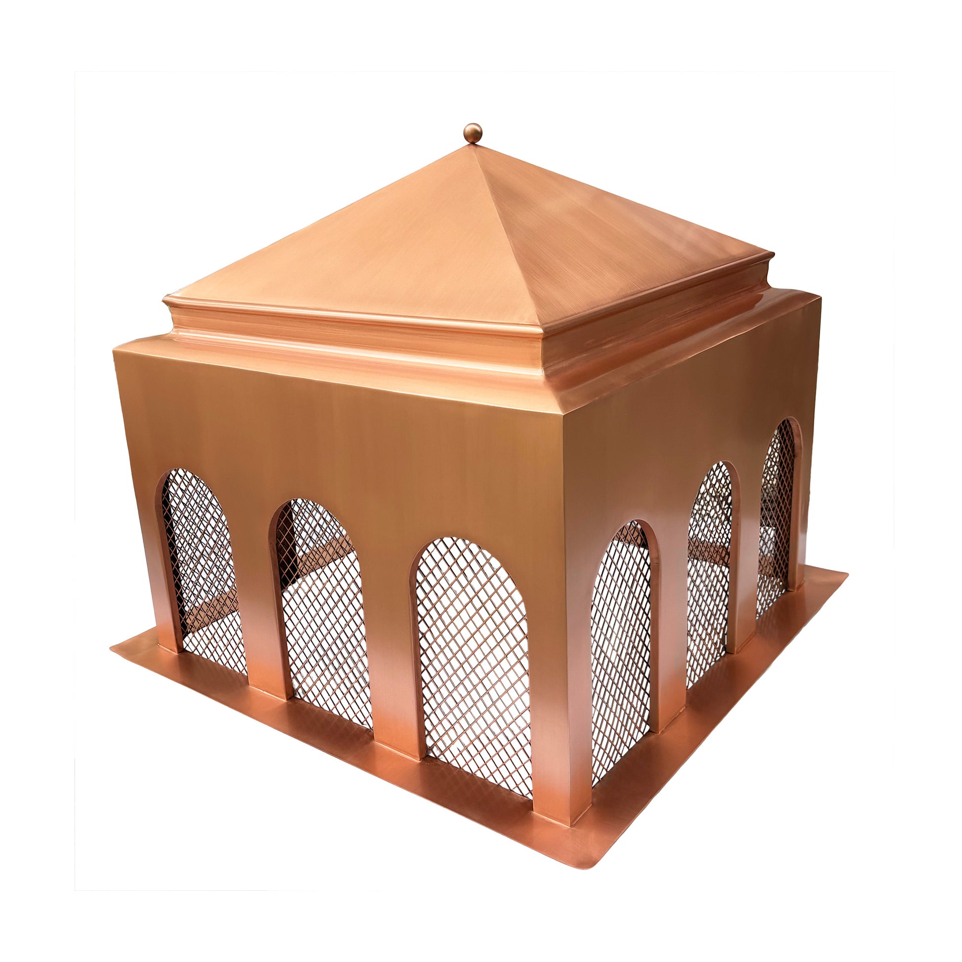 MASTER Pure Copper Chimney Cap Pyramid Design MC-P05 custom copper chimney cap installed on brick chimney