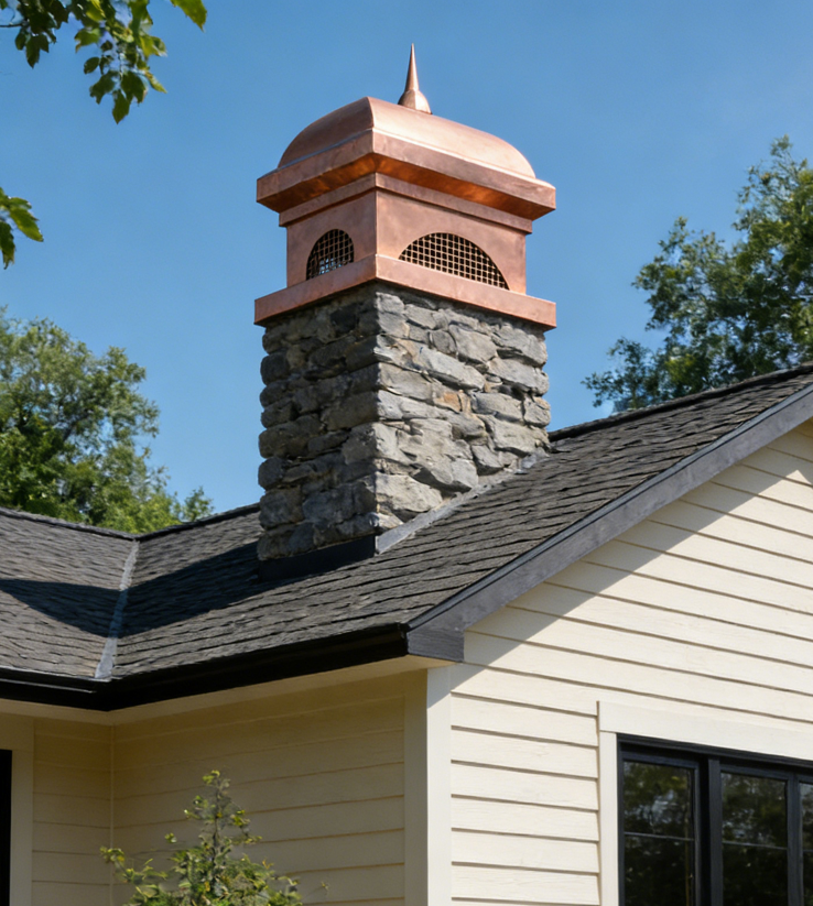 Decorative pure copper custom chimney cap for luxury home