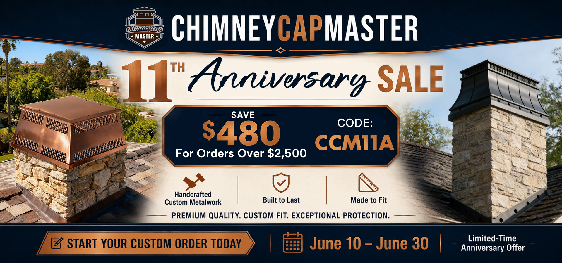 chimneycapmaster 11th anniversary sale for all custom metal chimney caps 