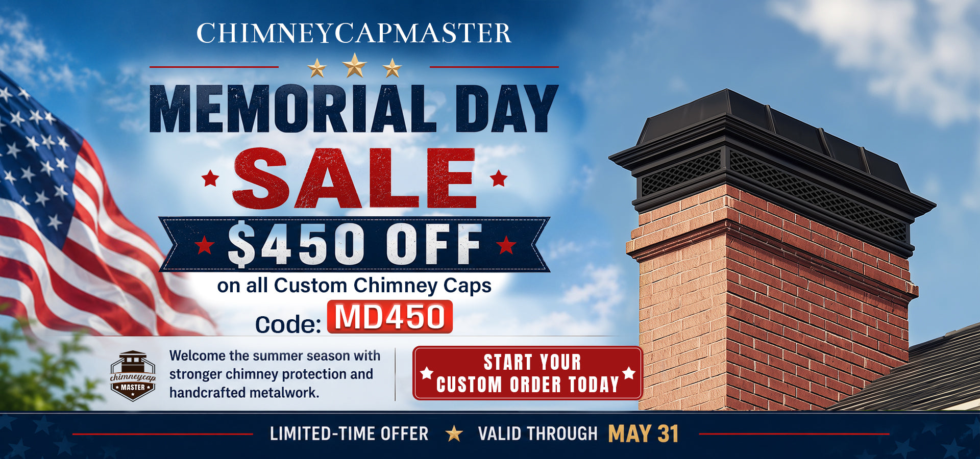 chimneycapmaster memorial day sale for all custom chimney caps