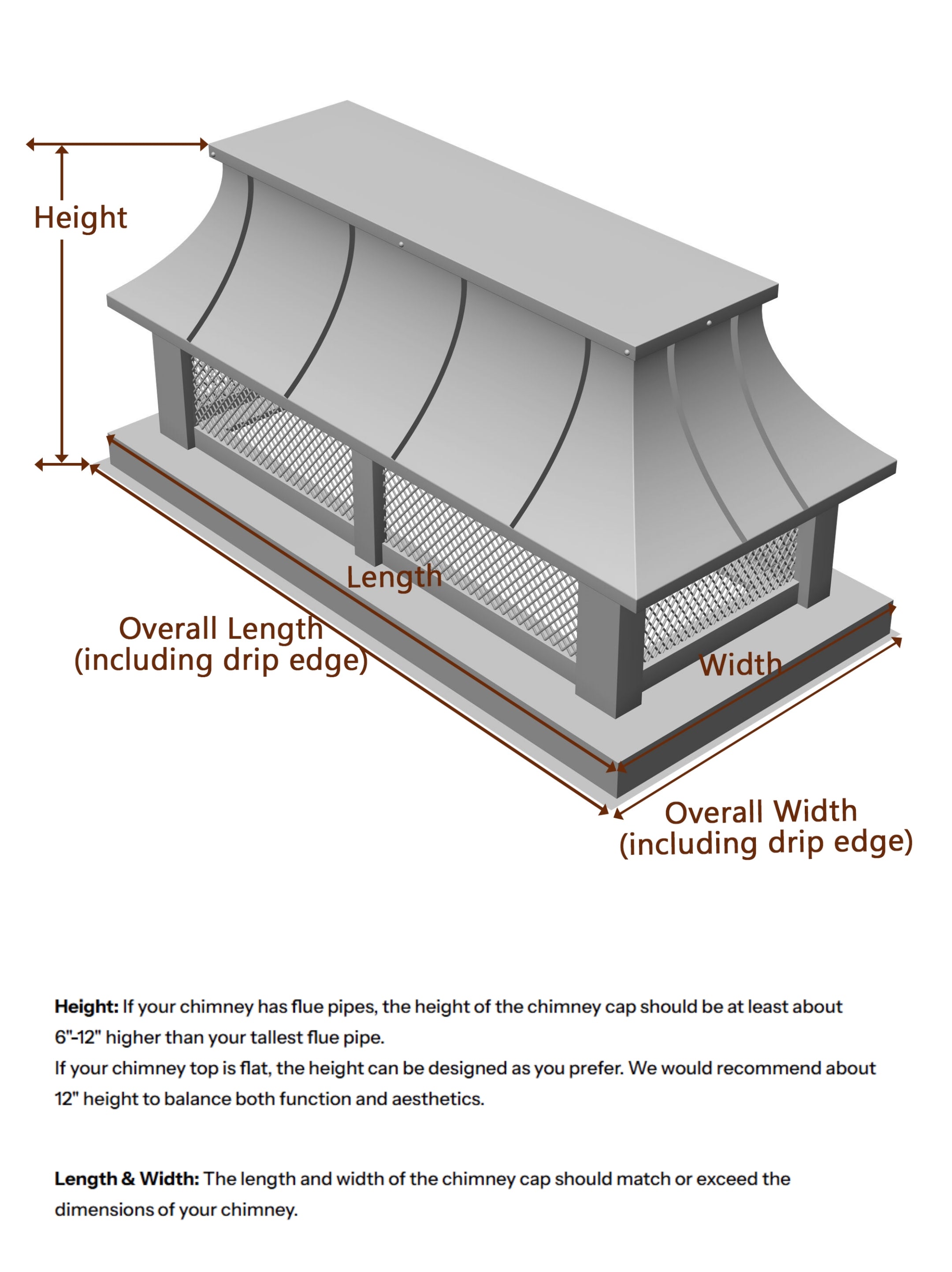 MASTER Custom Flat Chimney Cap Stainless Steel with Brass Accents MS-F08
